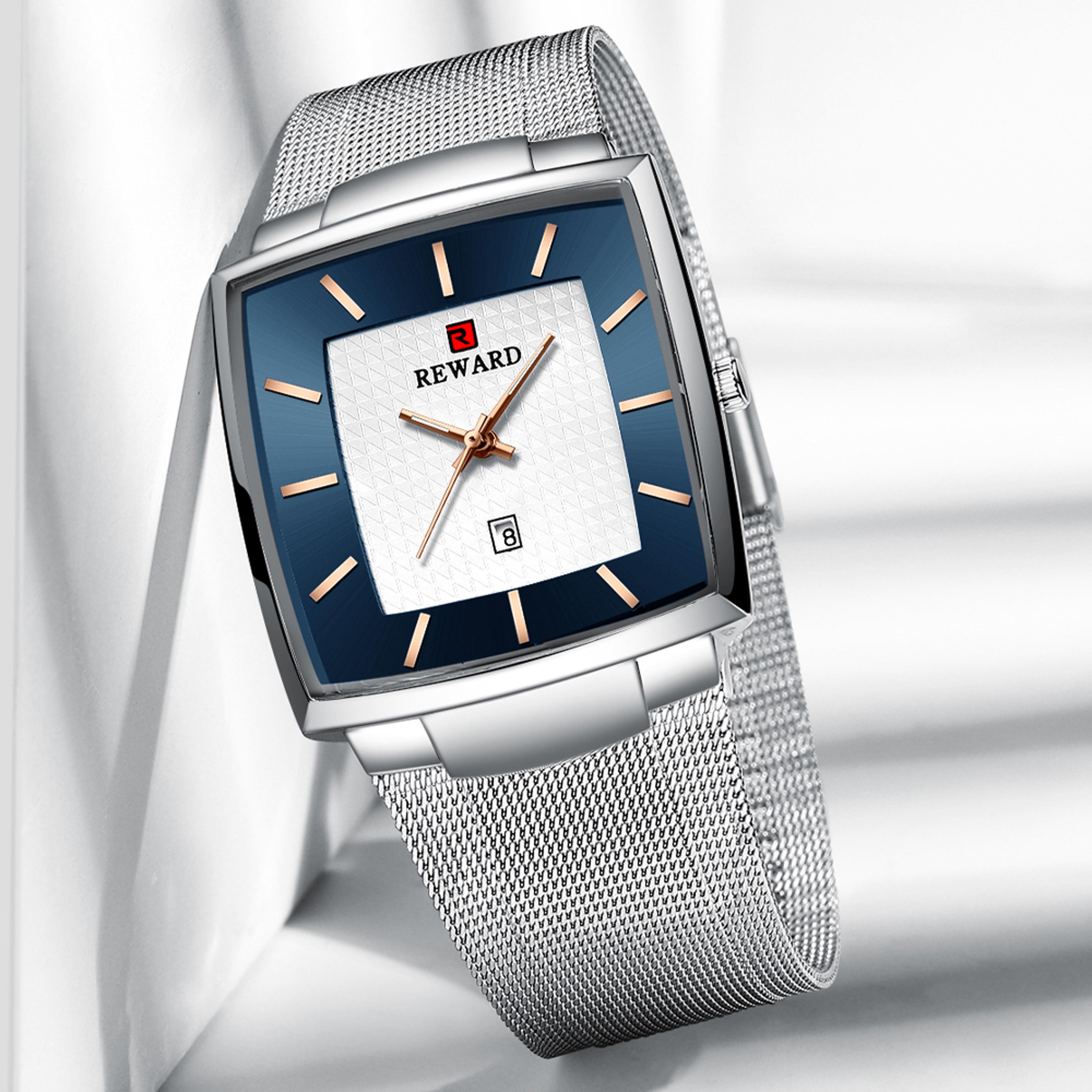 luxury square blue dial mens stainless steel quartz waterproof watch