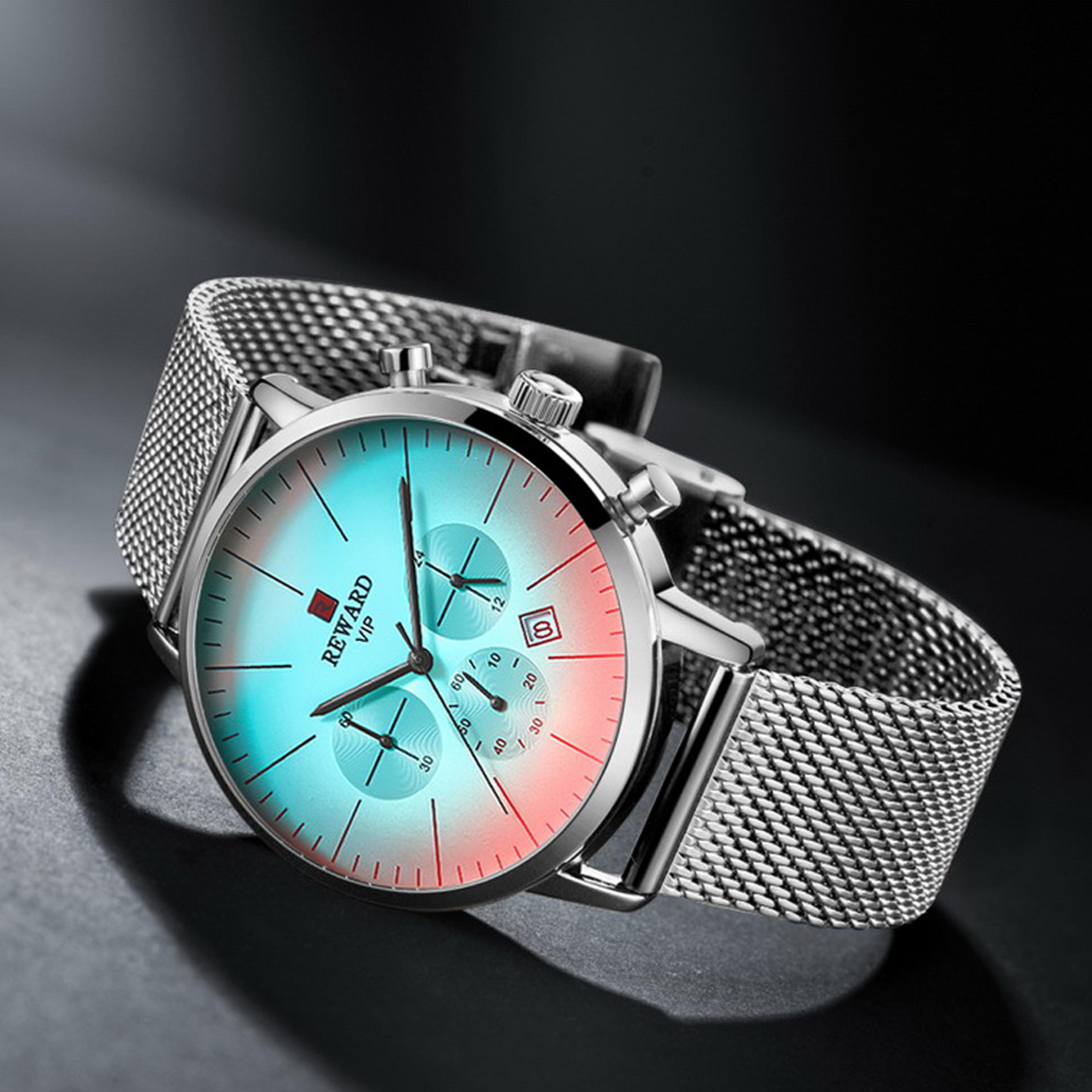 luxury men stainless steel mesh quartz chronograph sport watch