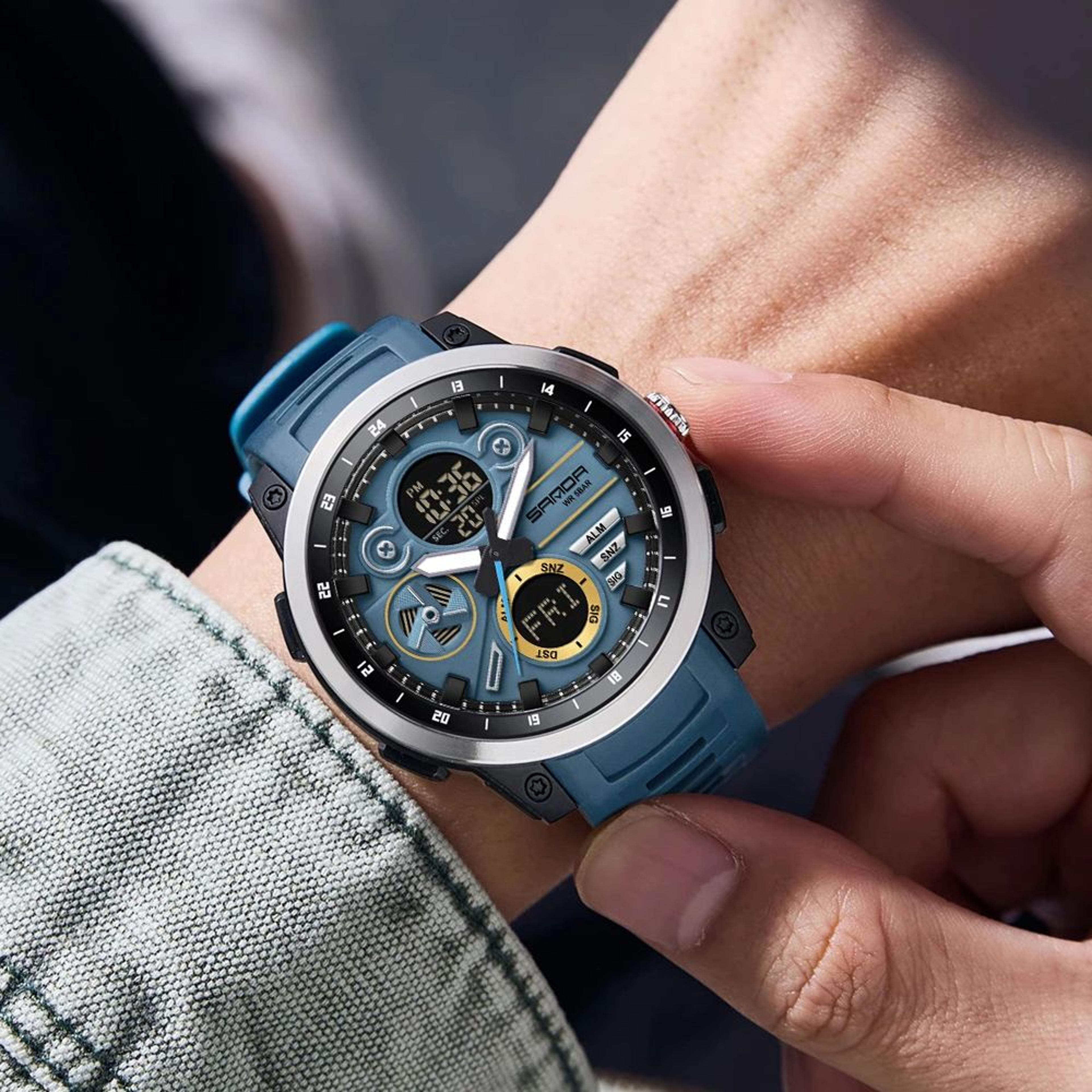 dual display led sports watch for men with waterproof multifunction digital display