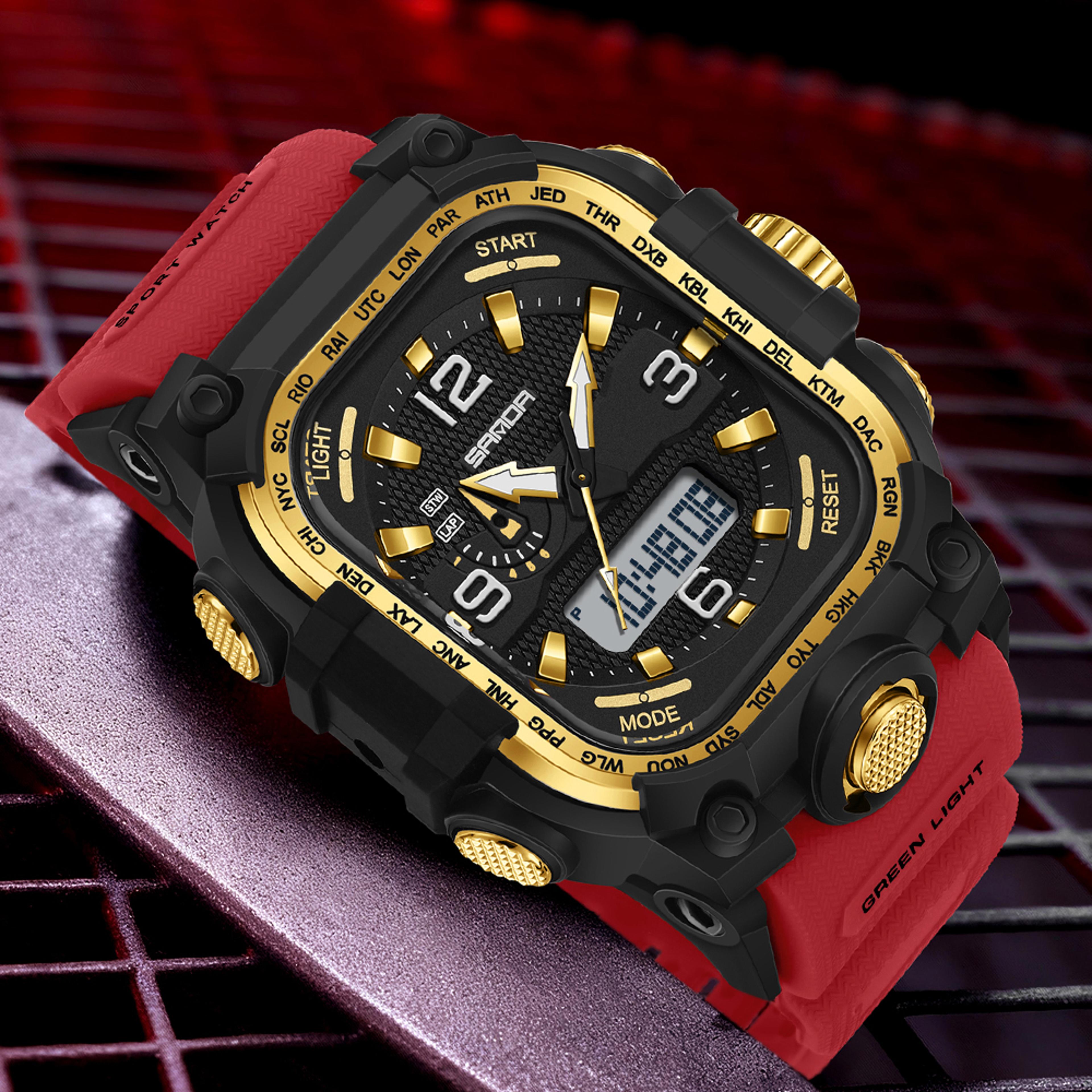 luxury dual display mens sports watch with luminous chronograph and waterproof tpu strap