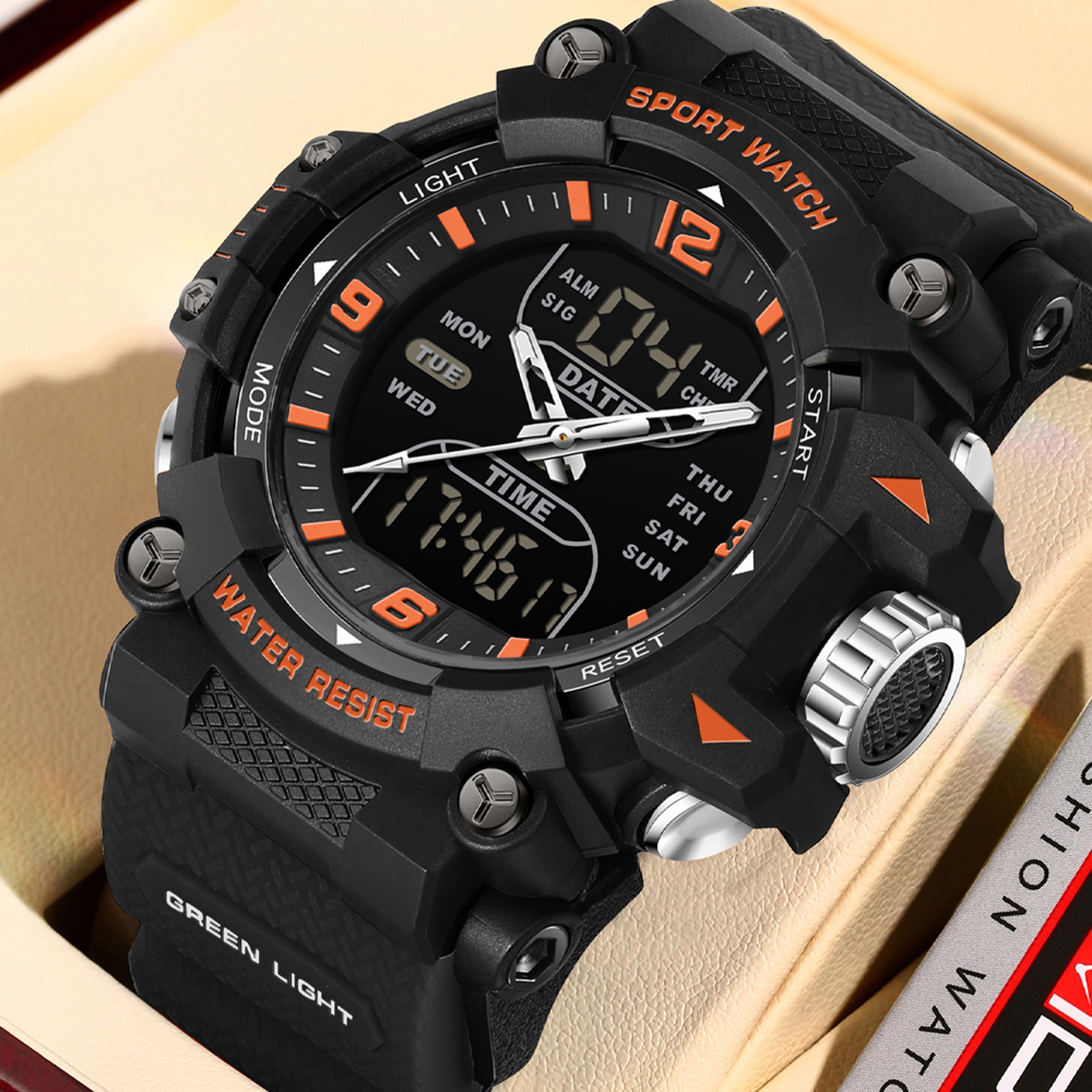 men digital sports watch waterproof army style dual time led quartz watch