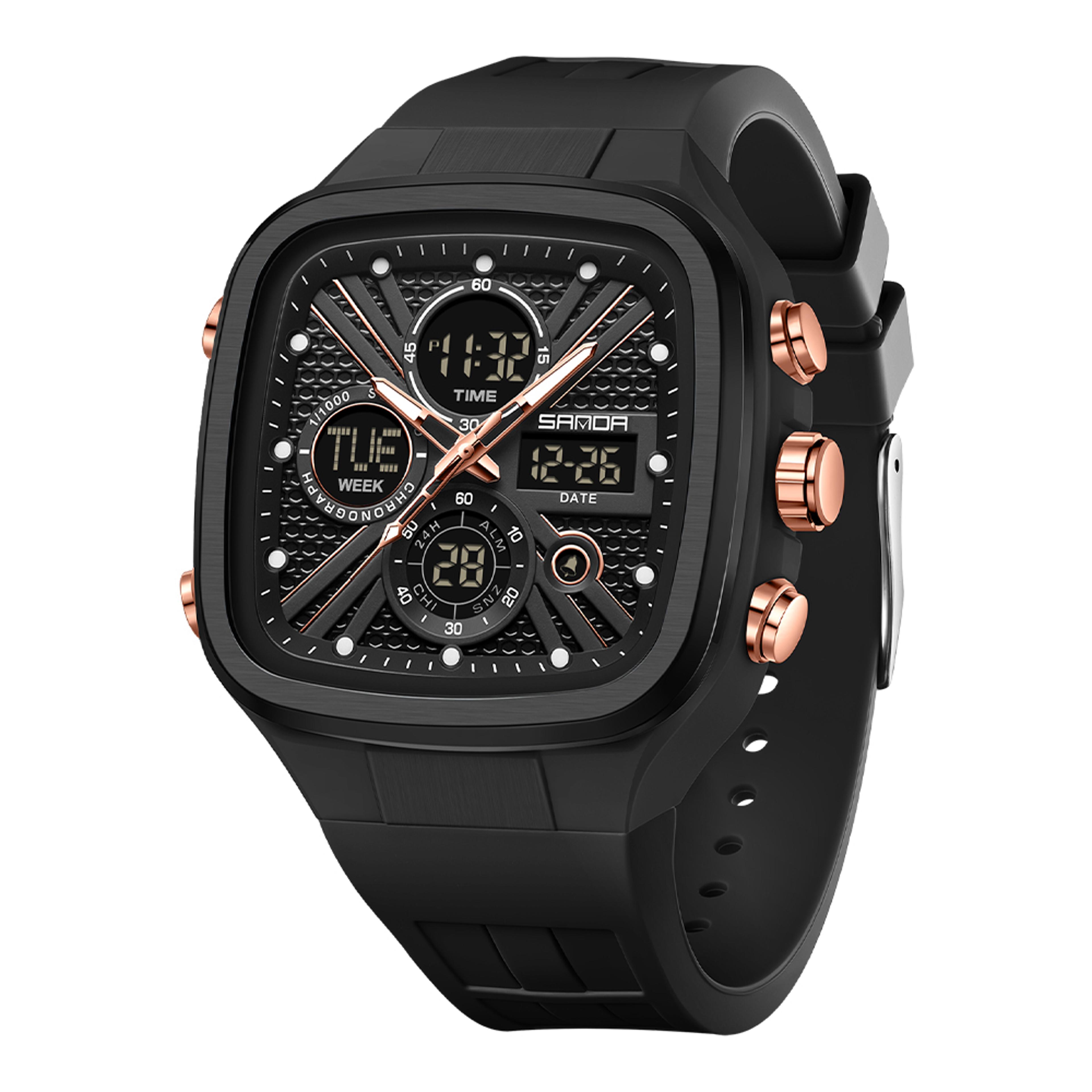 fashion men digital sport watch dual time waterproof square wristwatch
