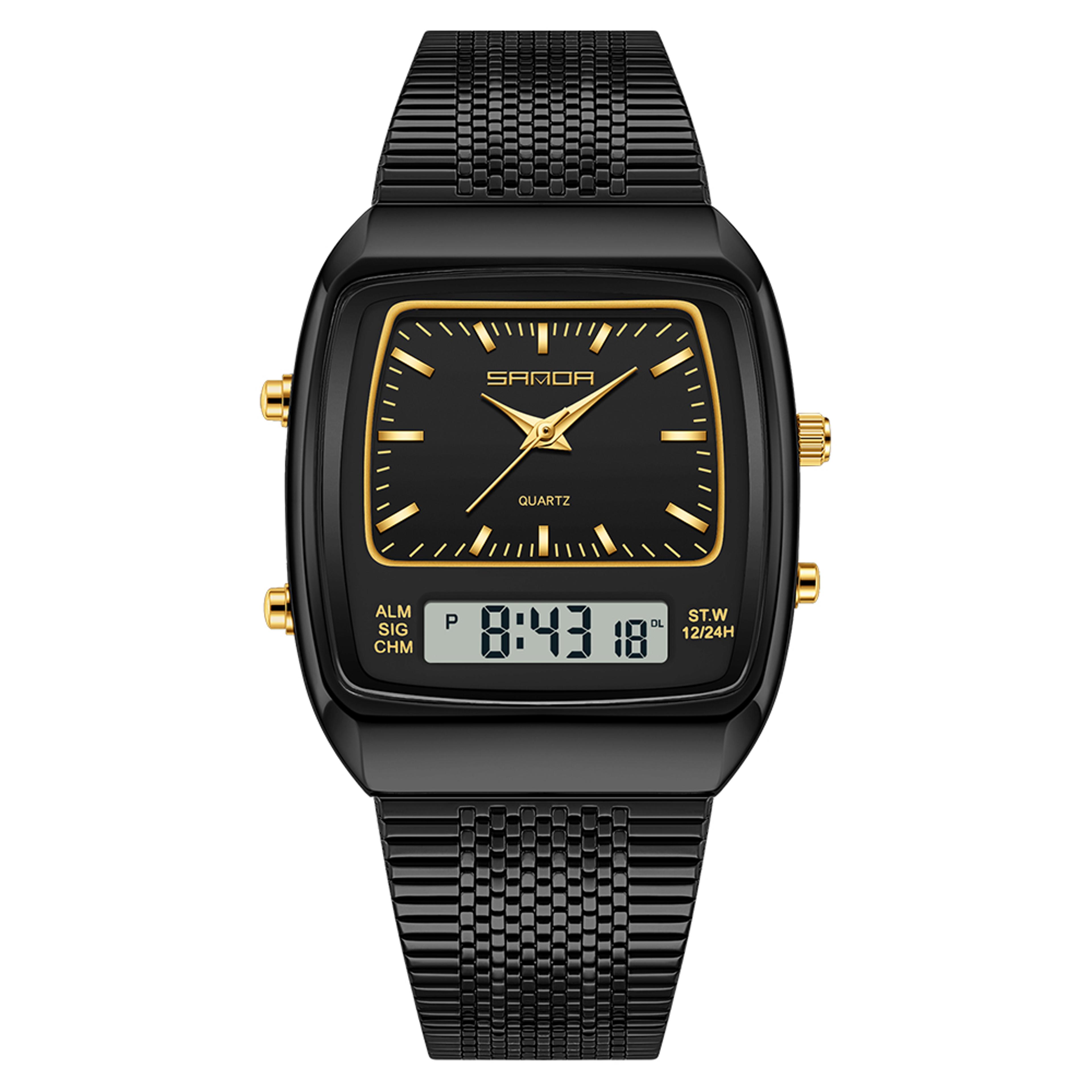 waterproof analog digital quartz men's watch with stopwatch alarm