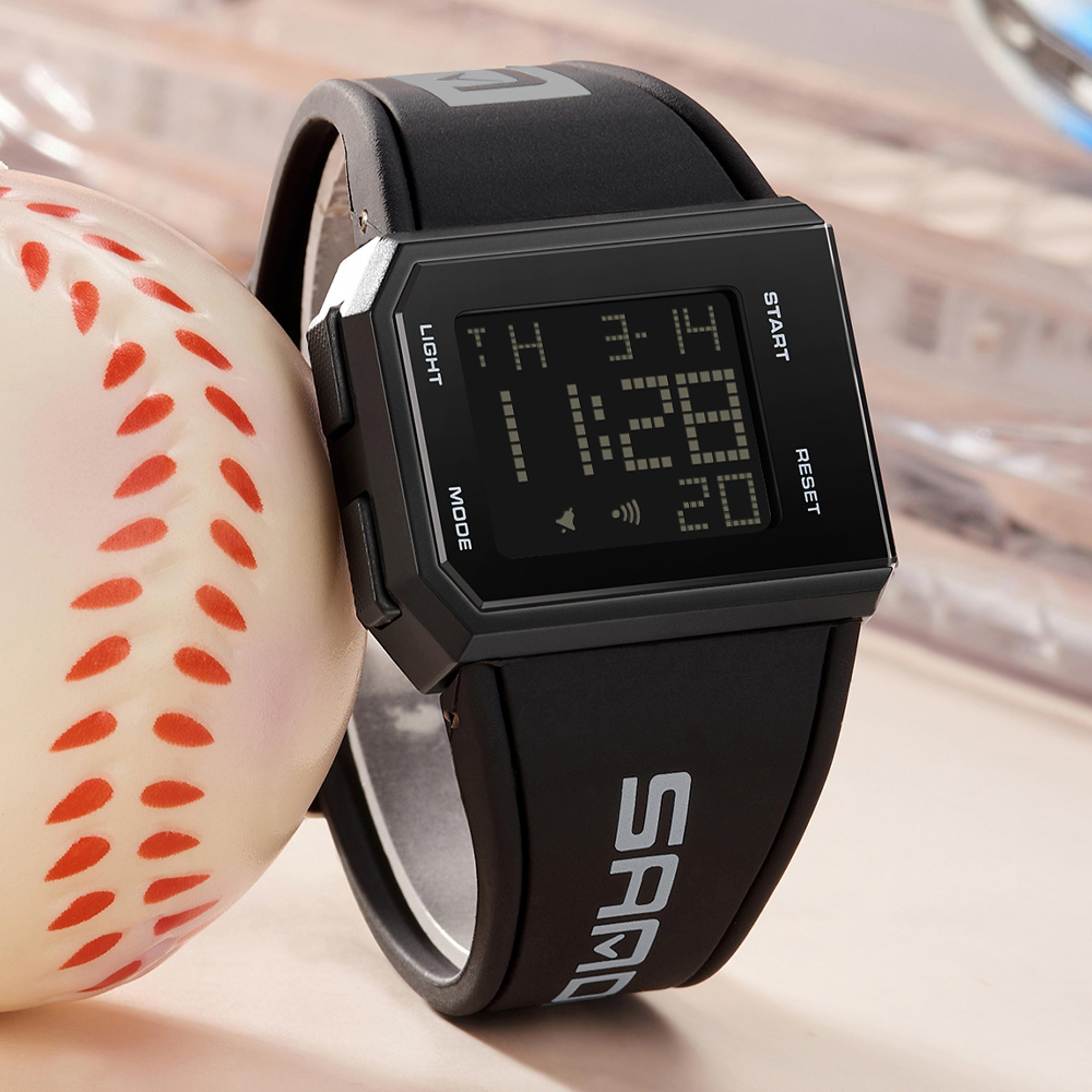 mens led digital sports watch square dial chronograph date display