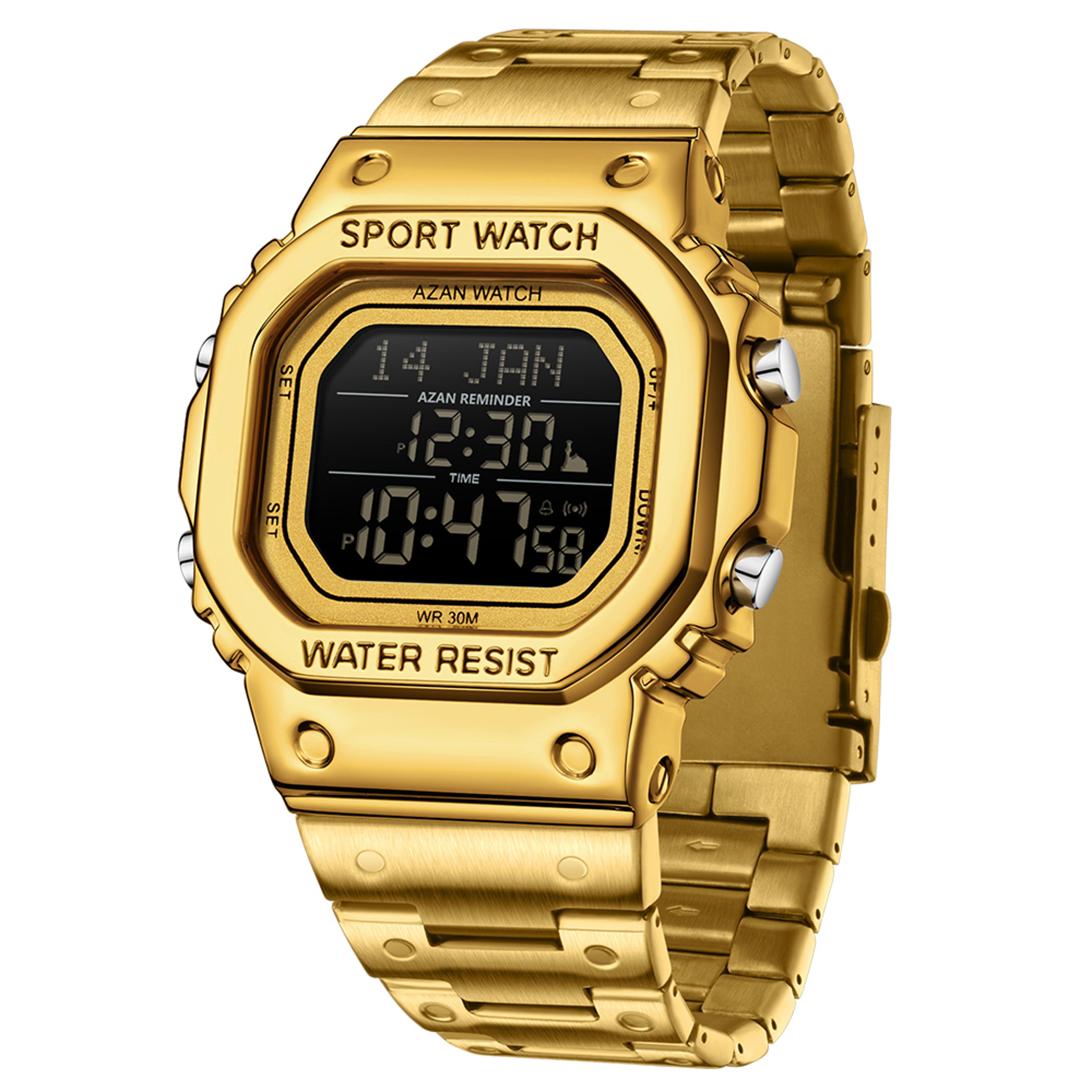 golden waterproof digital watch for men with led chronograph