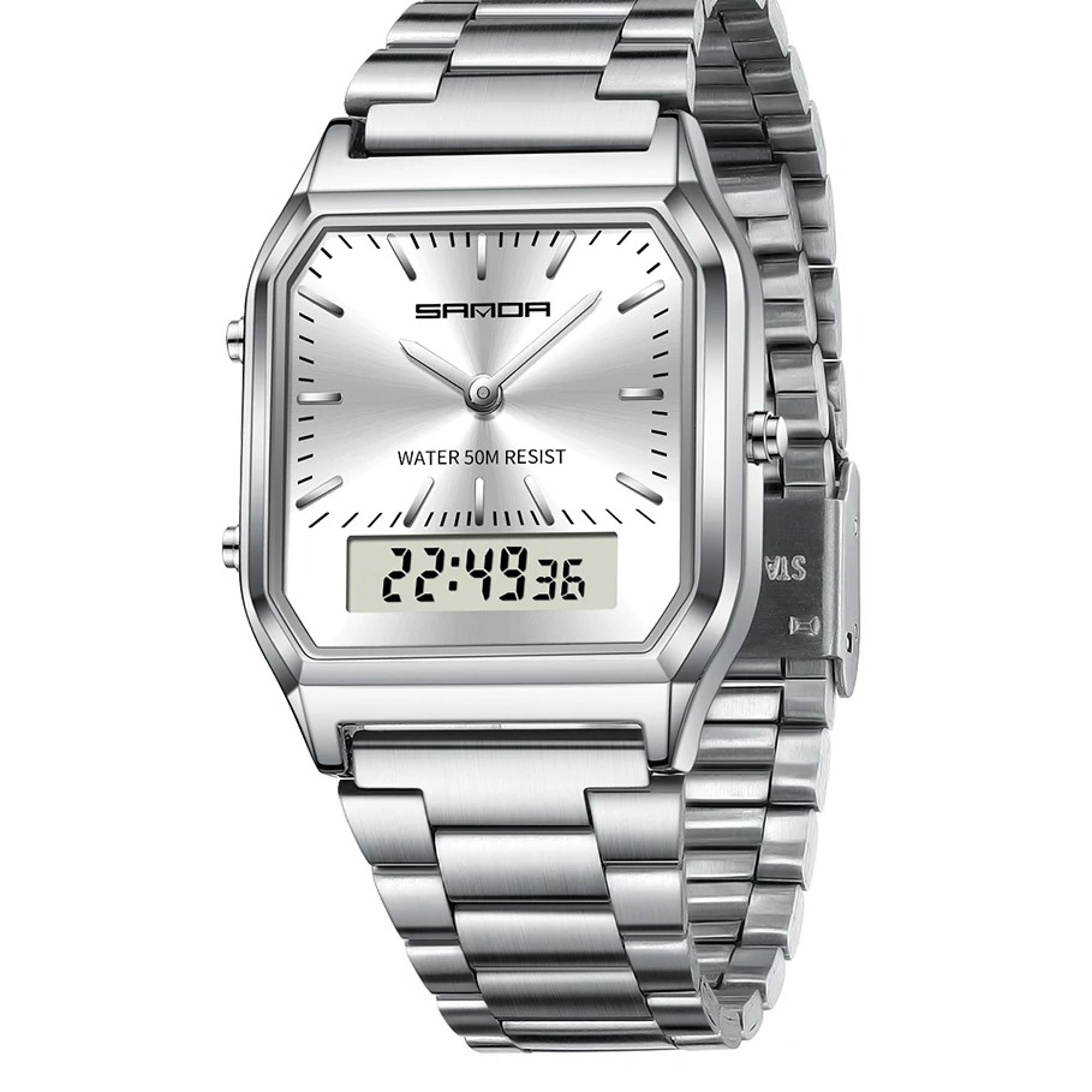 waterproof mens quartz digital watch stainless steel square casual wristwatch