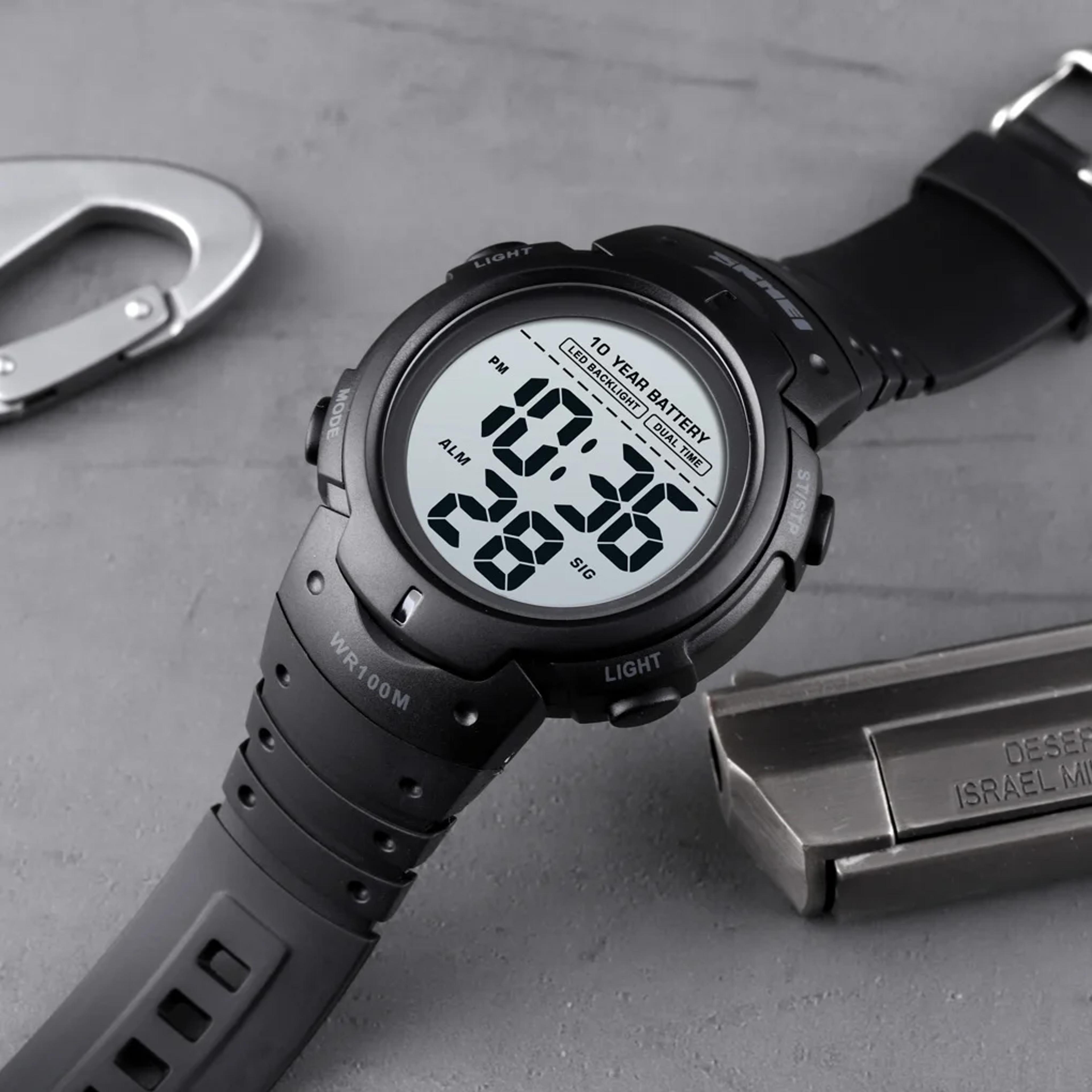men digital sports watch waterproof dual time alarm wrist watch