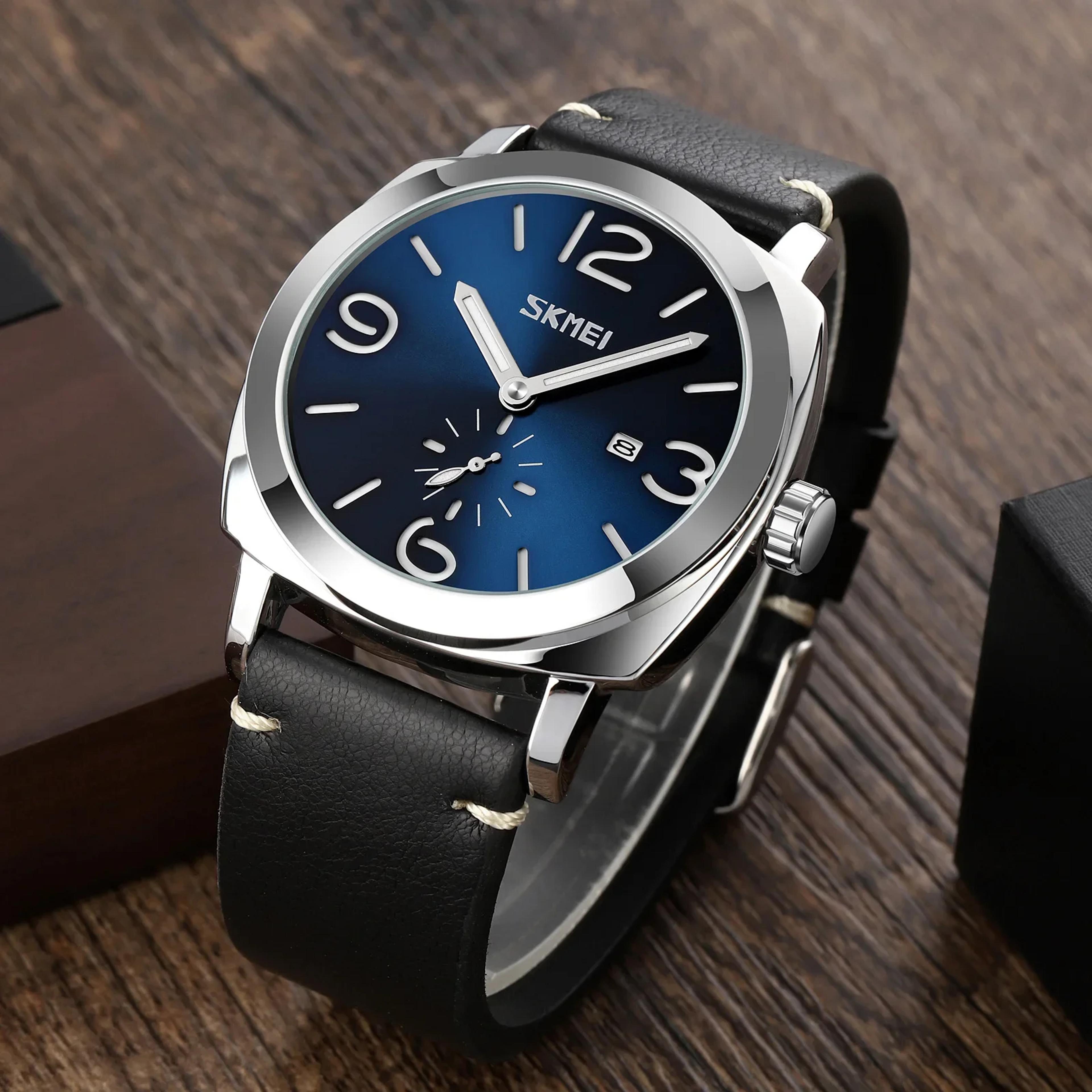 luxury genuine leather strap quartz watch for men simple date sport wristwatch