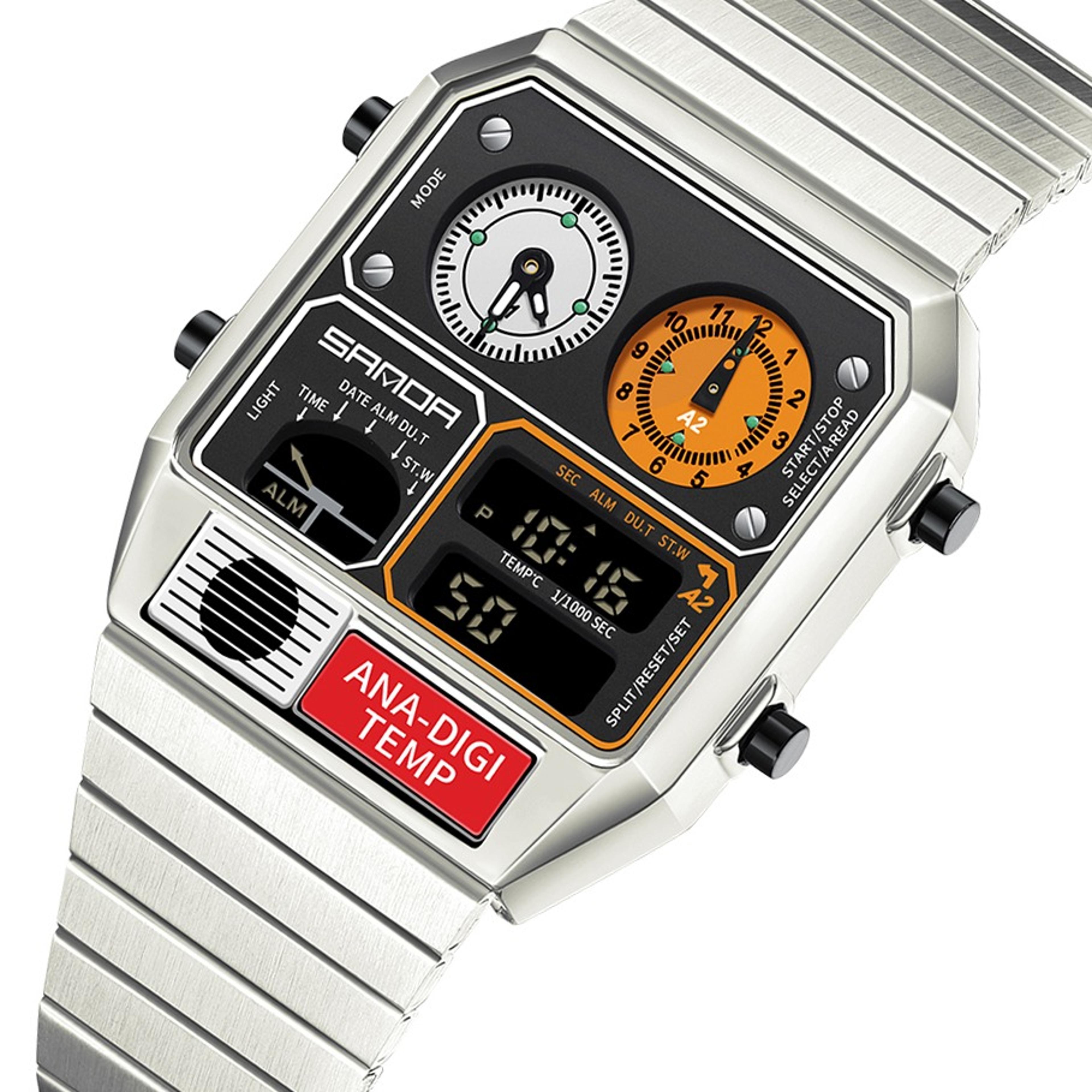 led digital square mens watch with thermometer stopwatch and multi function sports design