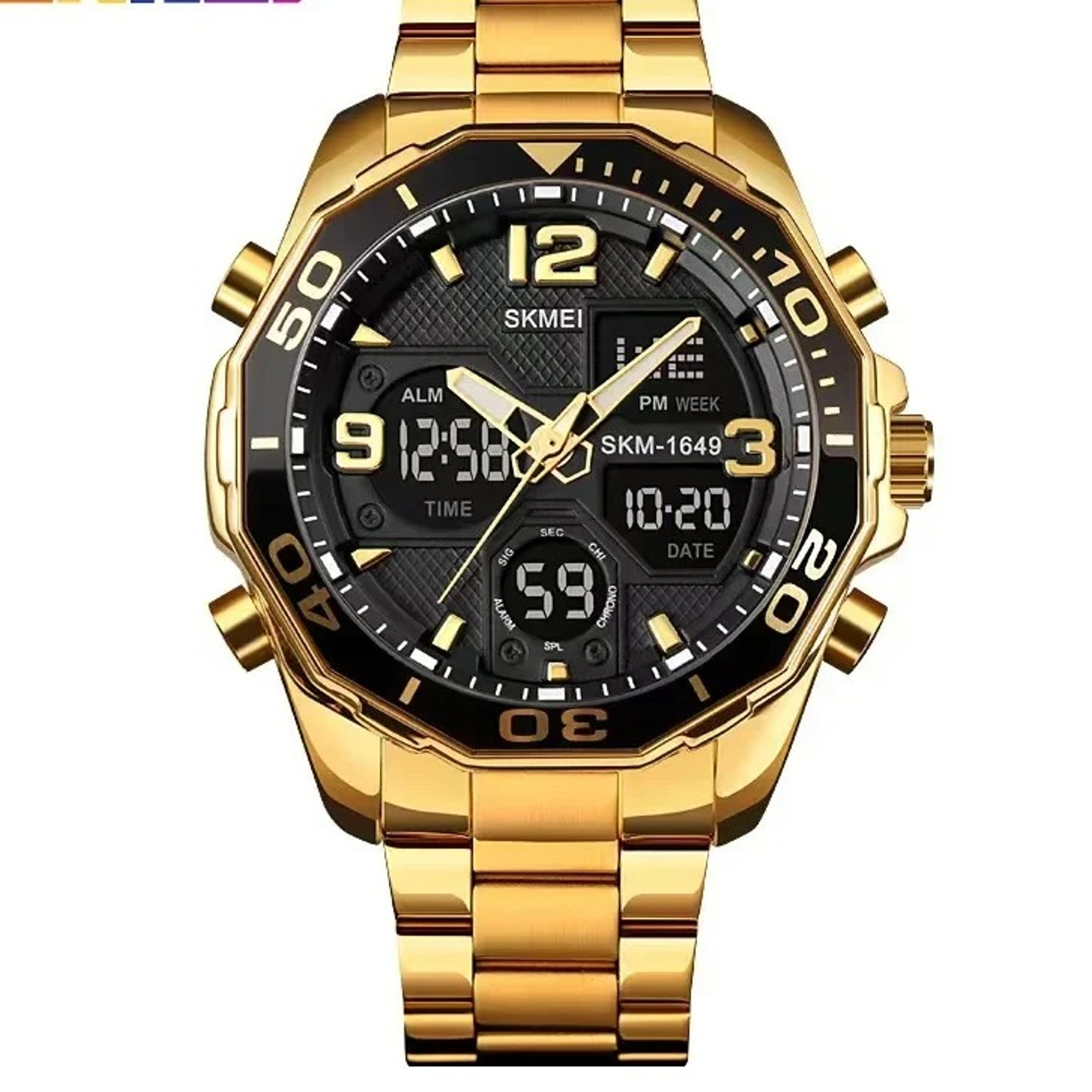 rotatable ring digital quartz men watch dual display sport chronograph alarm wristwatch