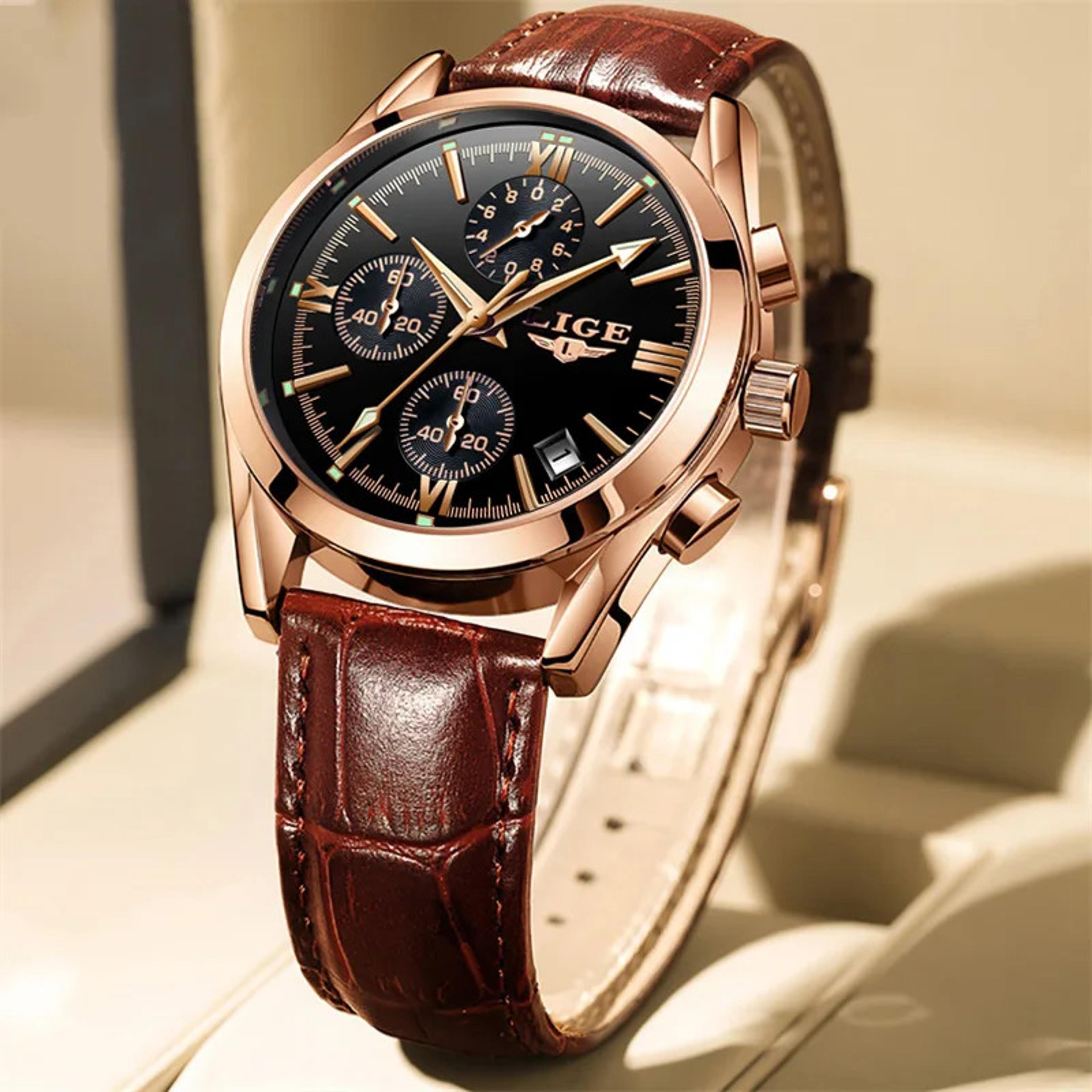 mens luxury military leather quartz watch waterproof sports chronograph