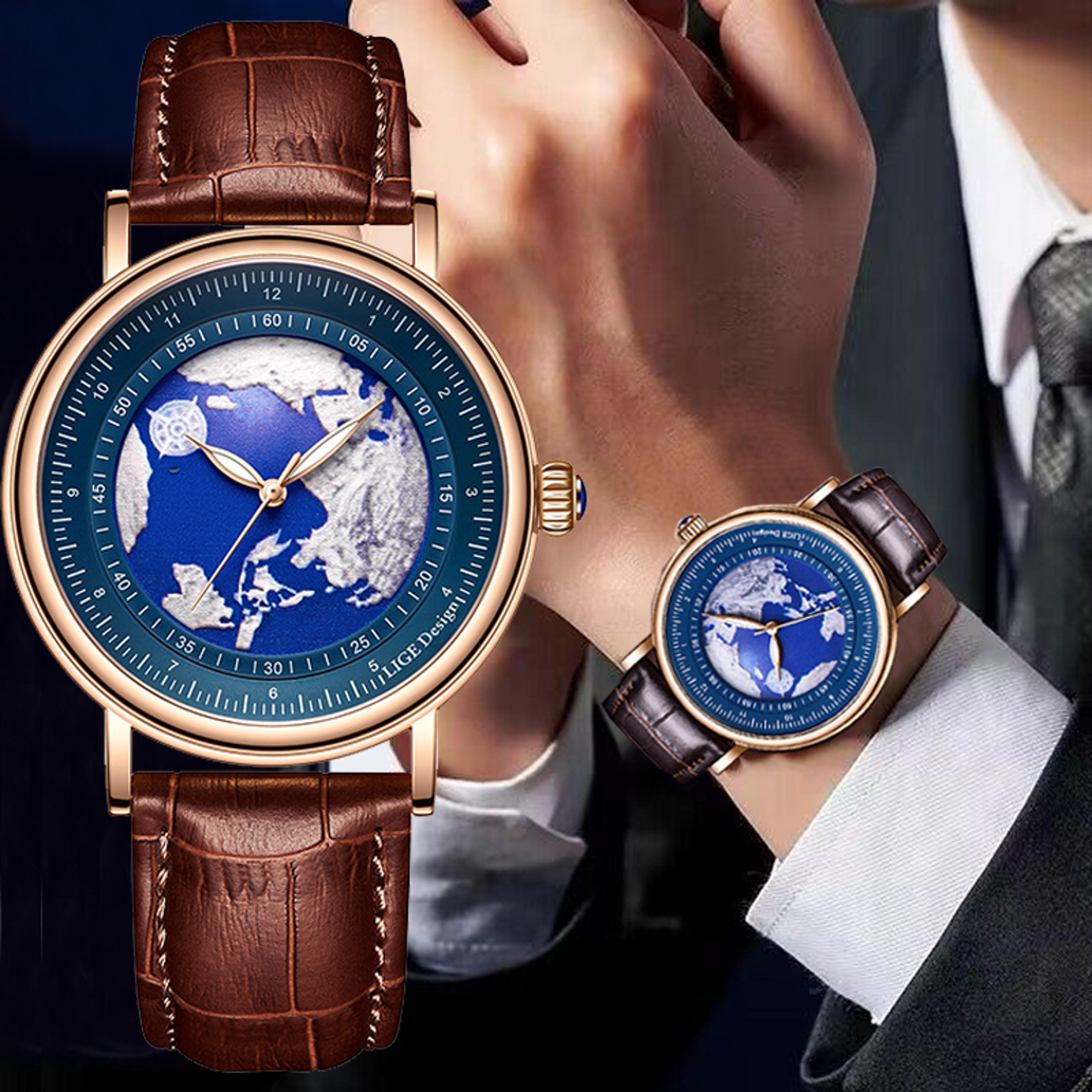 creative dial luxury leather quartz watch retro luminous waterproof mens wristwatch
