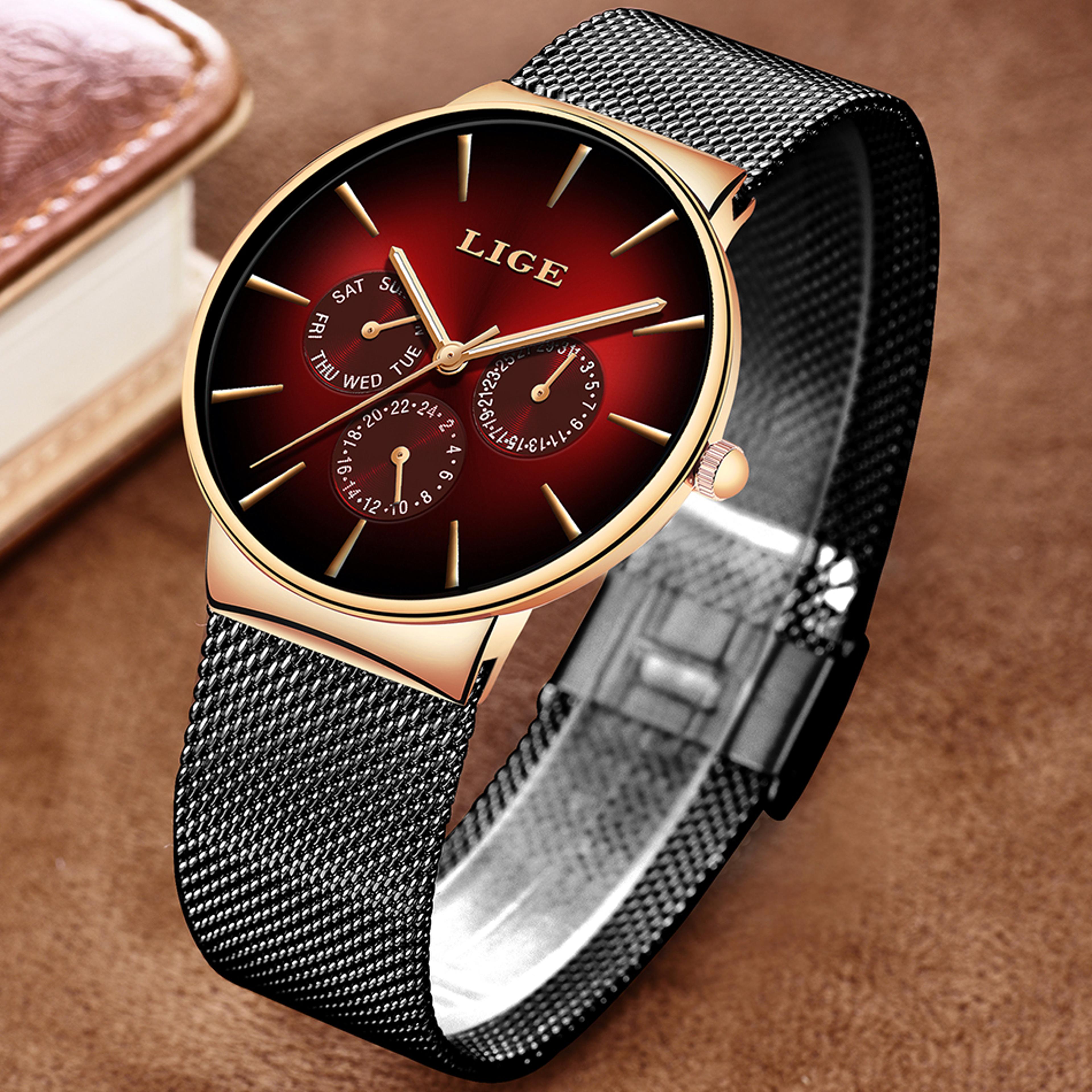 elegant womens quartz mesh strap watch with date week display waterproof casual wristwatch