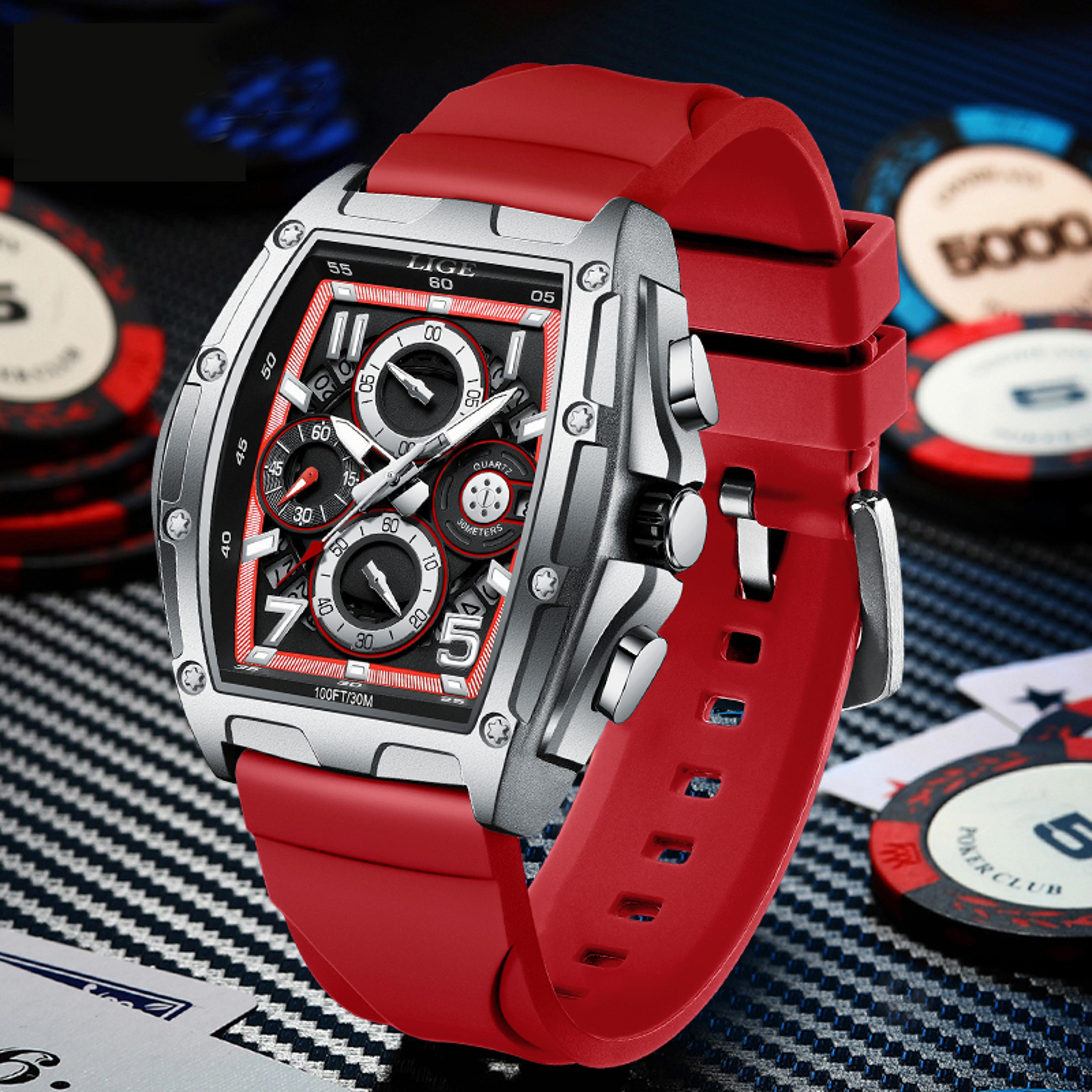 luxury square dial quartz men watch waterproof silicone sports wristwatch