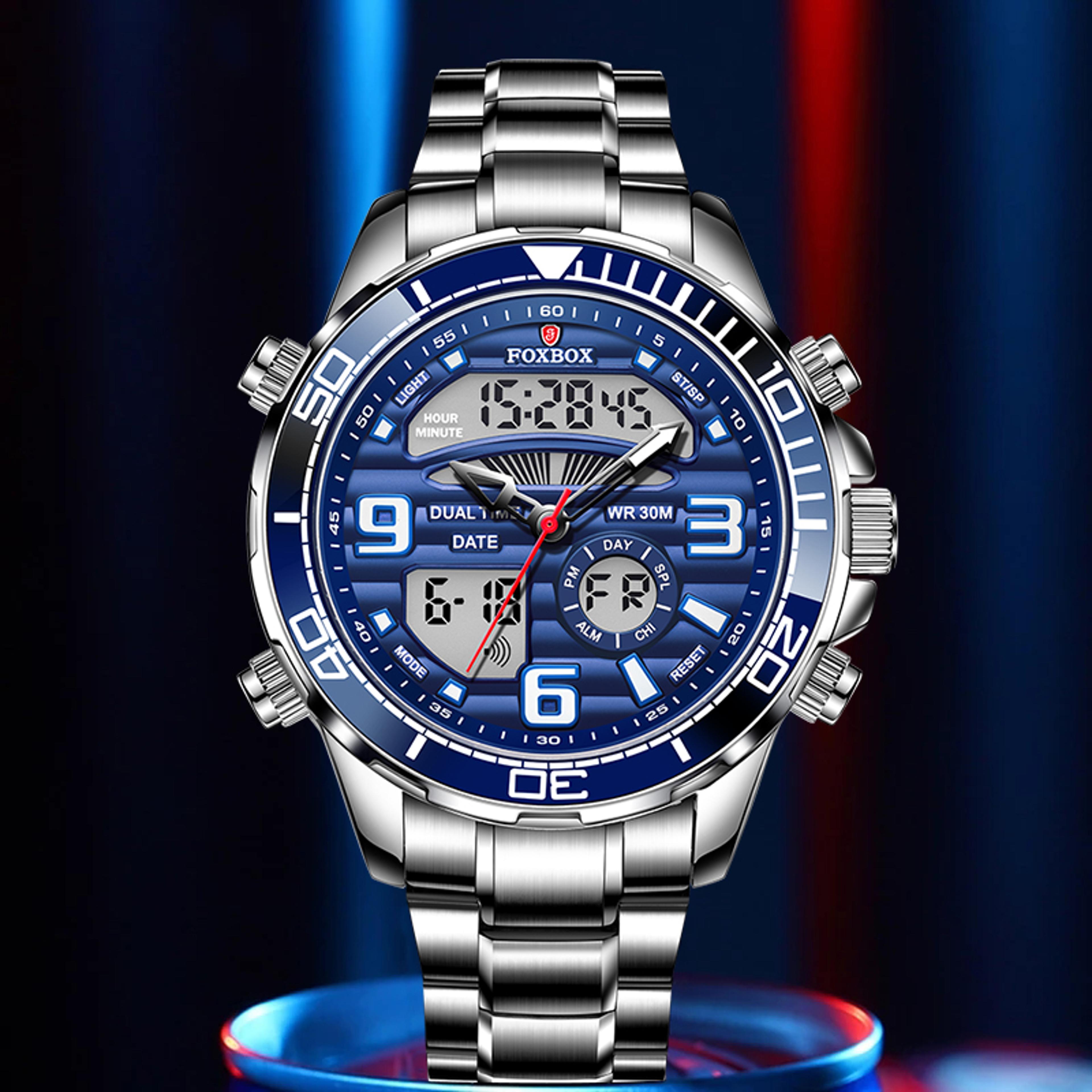 luxury dual display digital watch for men waterproof luminous quartz sports wristwatch