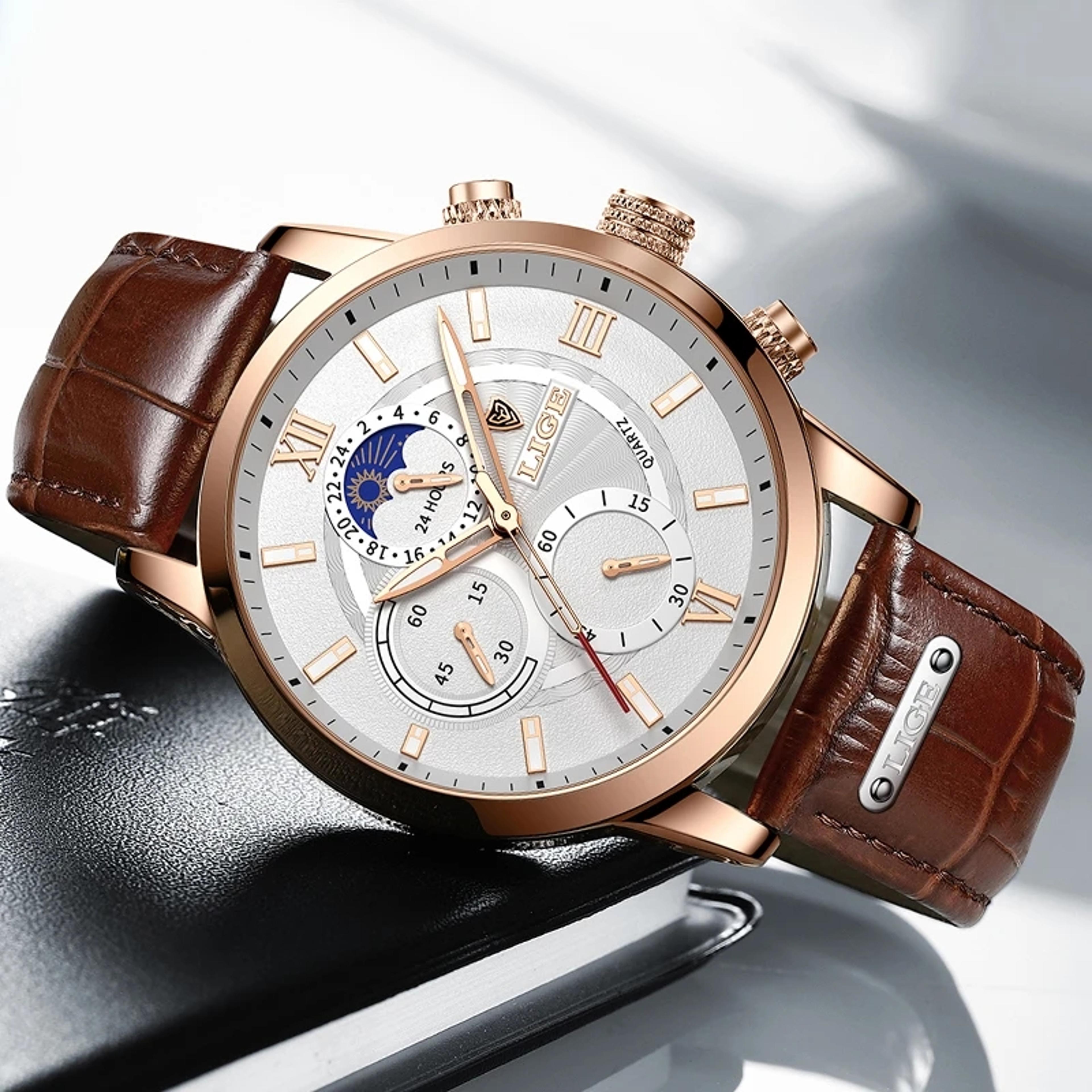 luxury mens watches retro leather strap quartz chronograph business watch