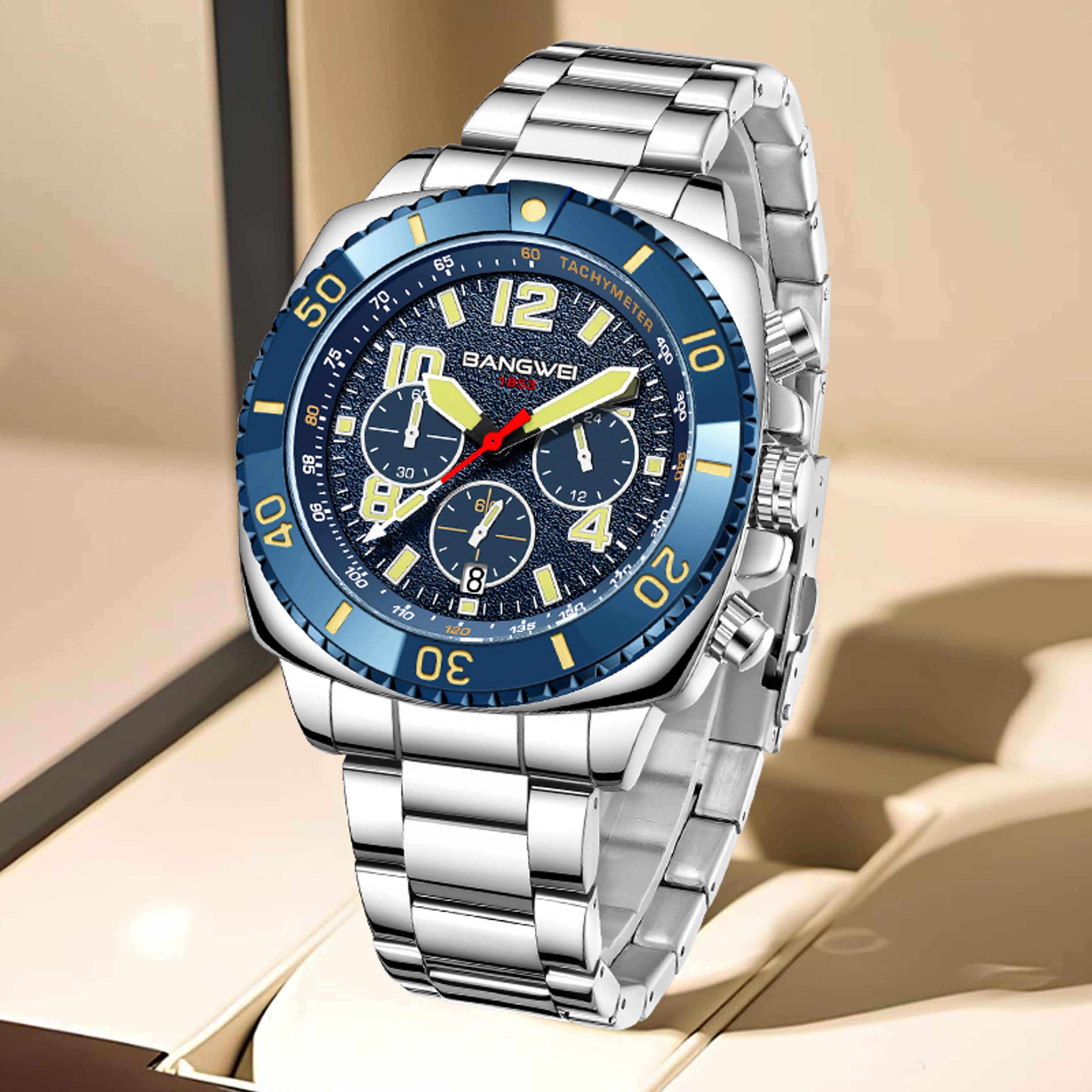 luxury men quartz digital watch luminous waterproof stainless steel business casual wristwatch
