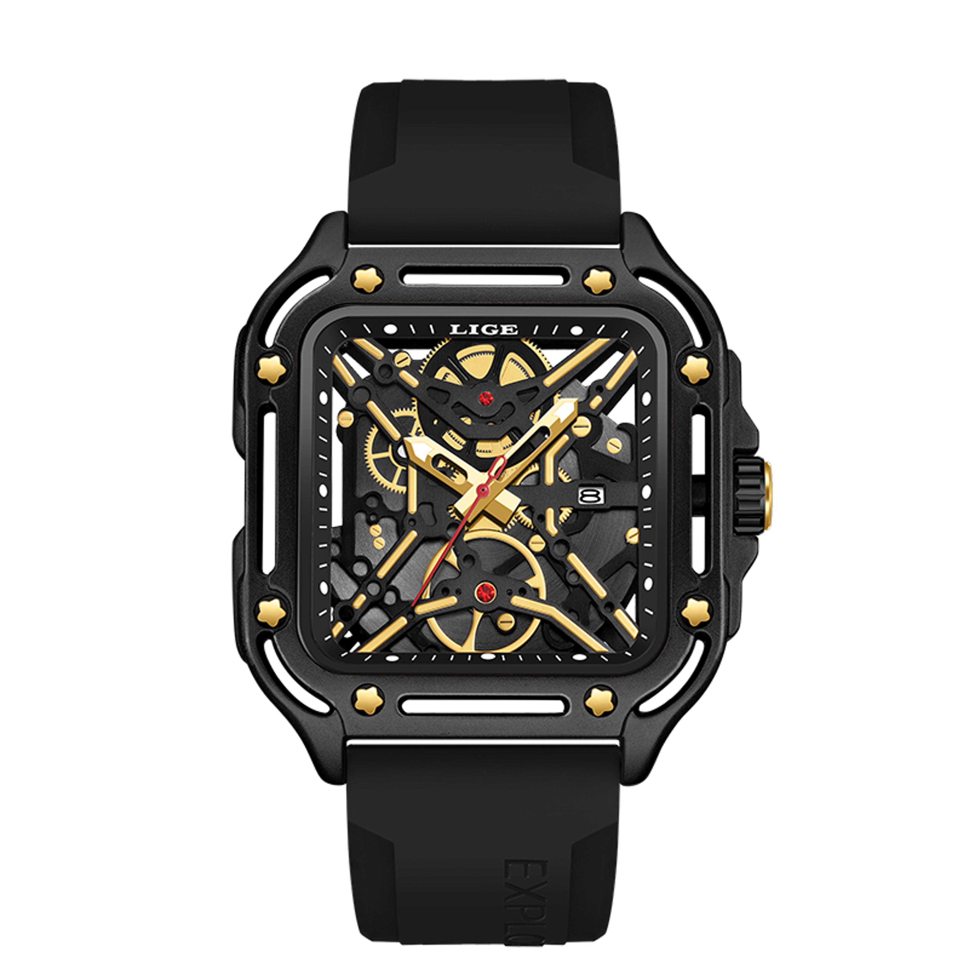 luxury hollow out automatic mechanical watch for men luminous silicone strap waterproof wristwatch