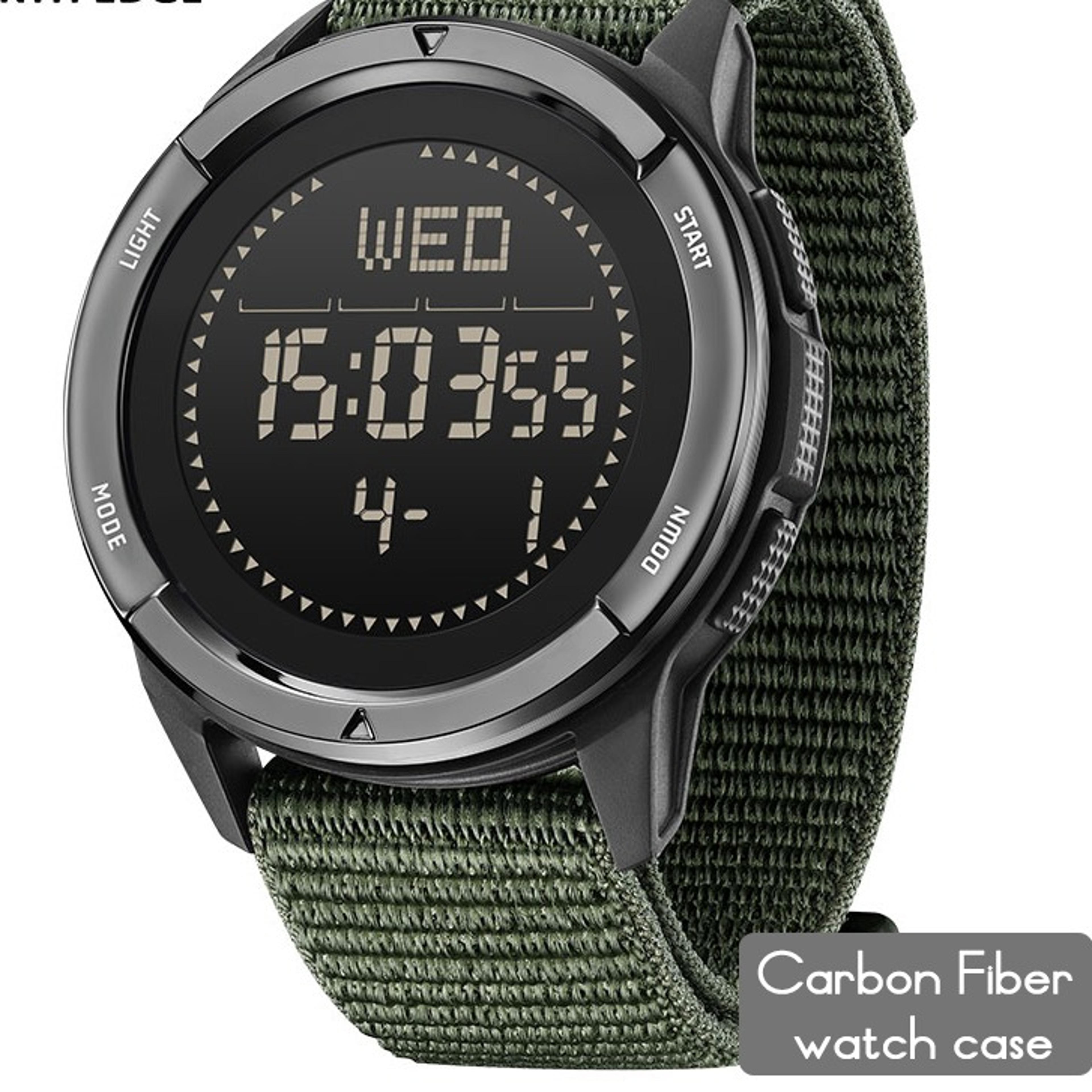 carbon fiber digital sports watch with compass waterproof