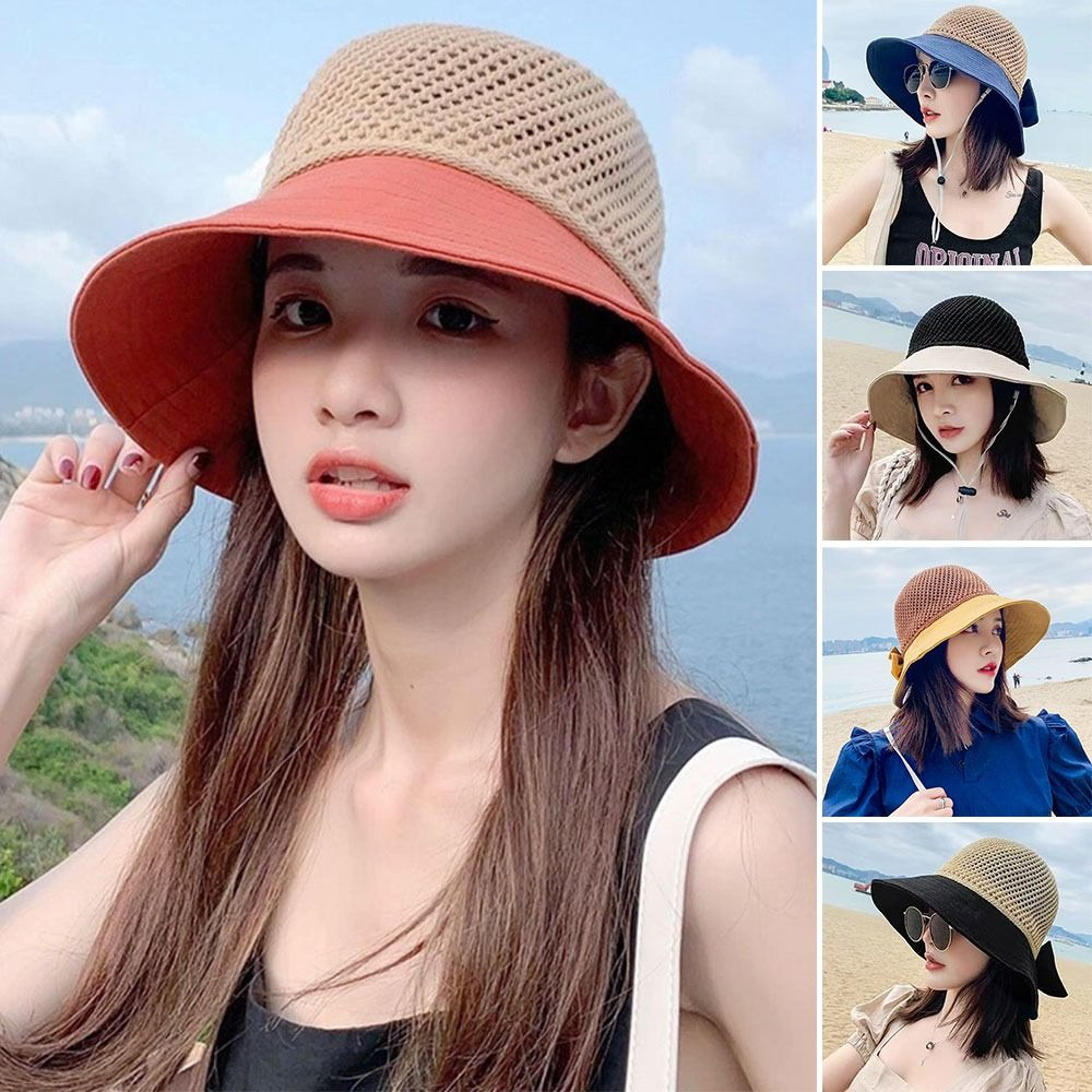 women uv protection wide brim ponytail sun hat foldable summer beach bucket hat