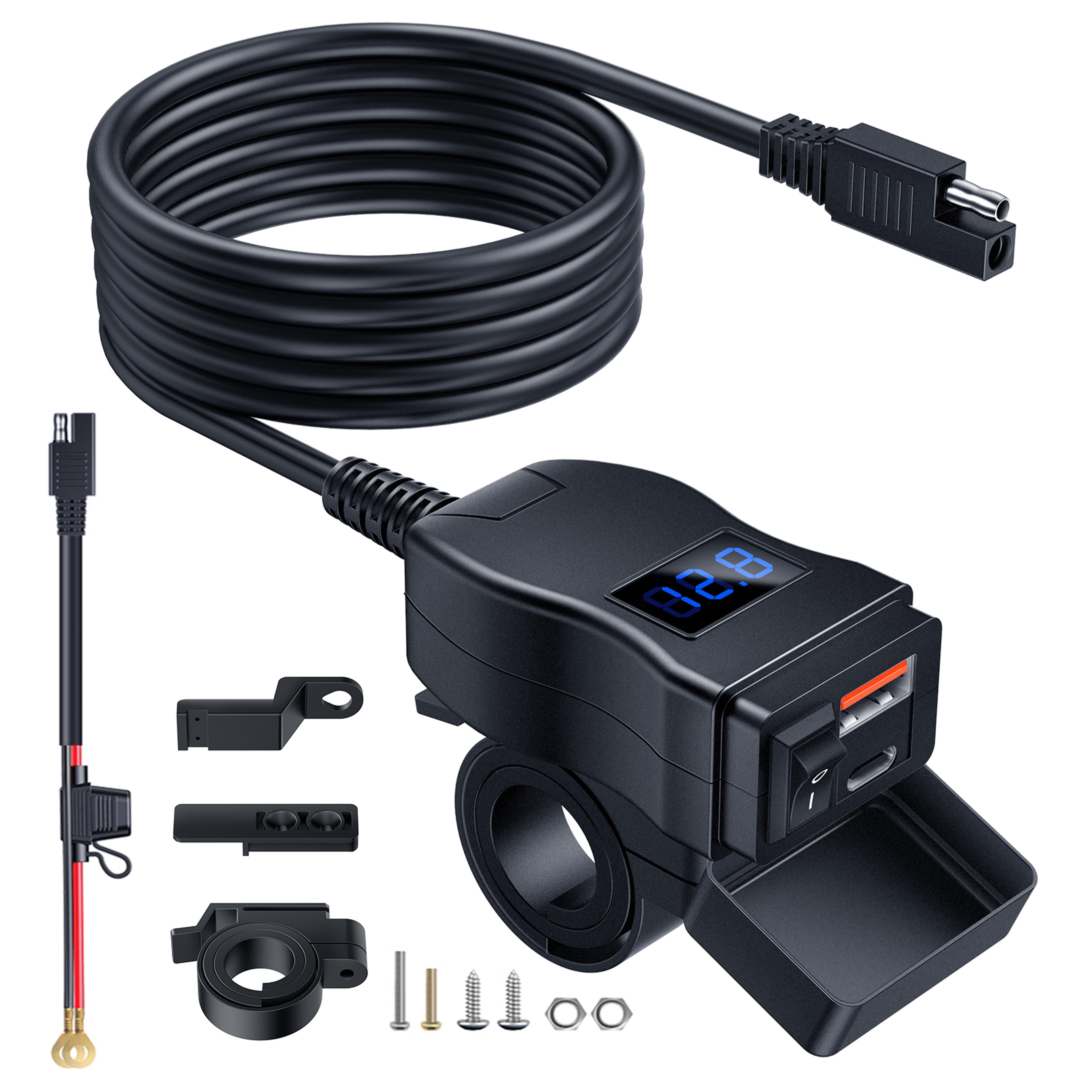 waterproof motorcycle usb fast charger with power switch and multi port phone charging adapter
