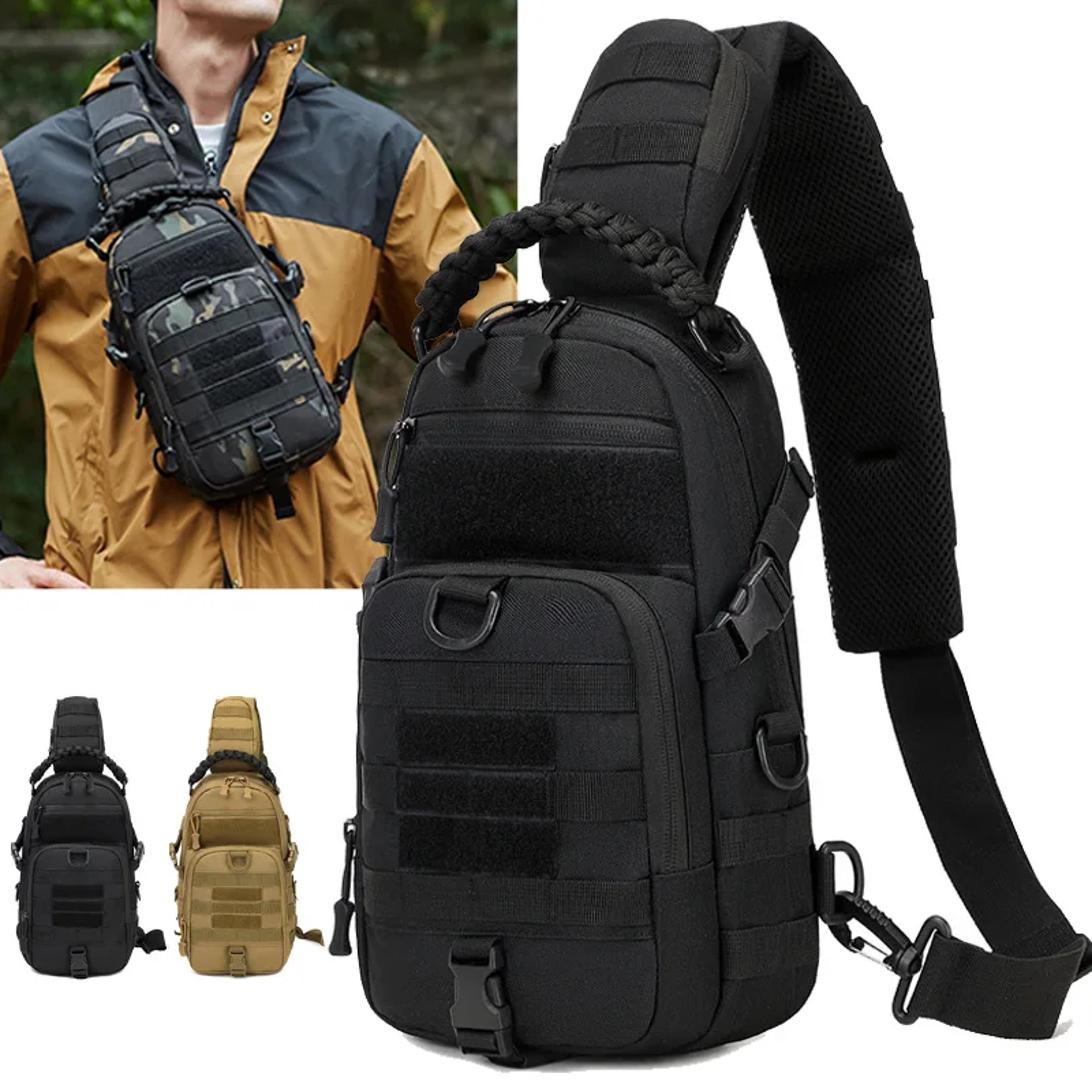 mens tactical molle sling chest bag for hiking camping fishing and travel