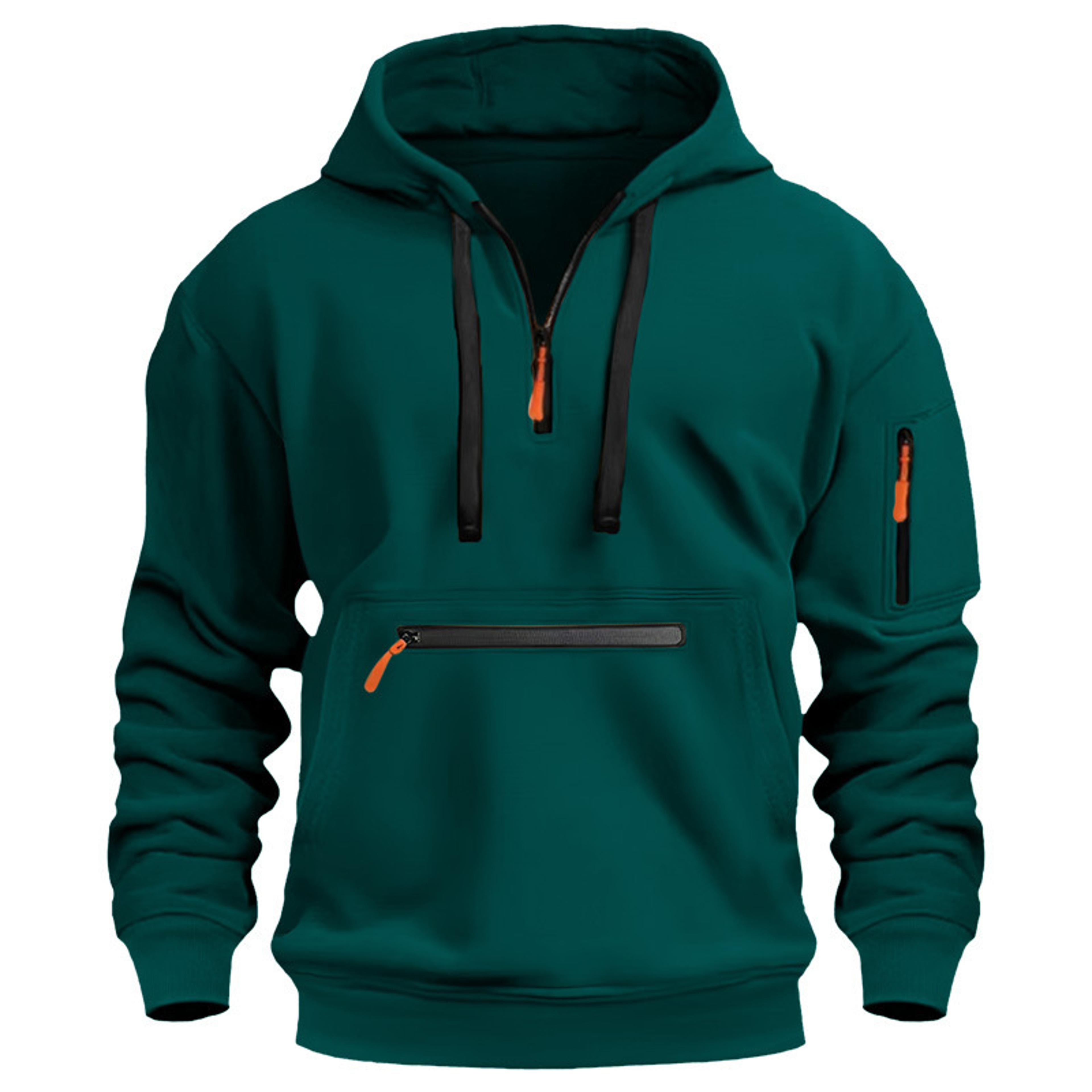 mens casual sports hoodie loose fit pullover with arm pocket and drawstring hood