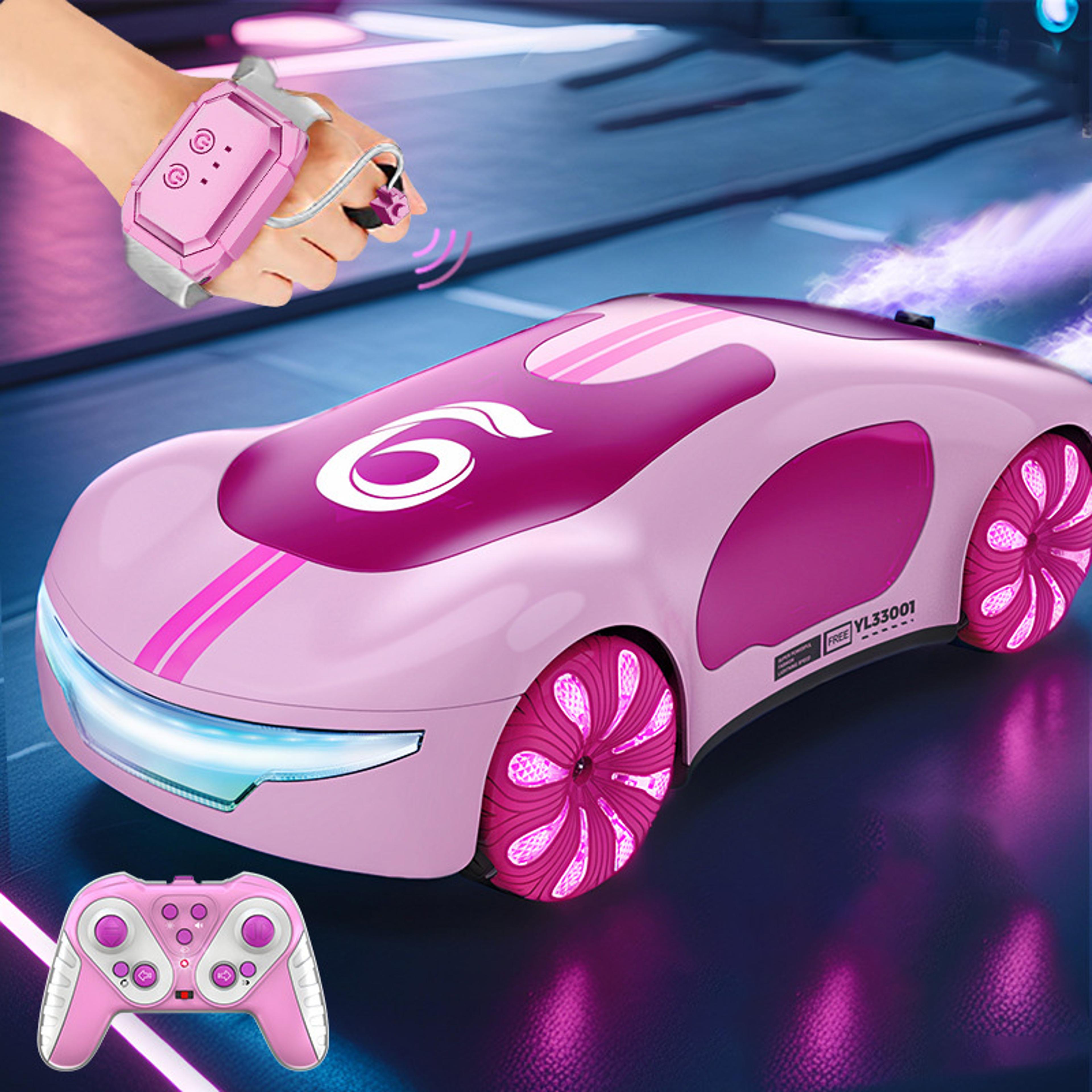pink gesture sensing rc stunt car with remote control lights