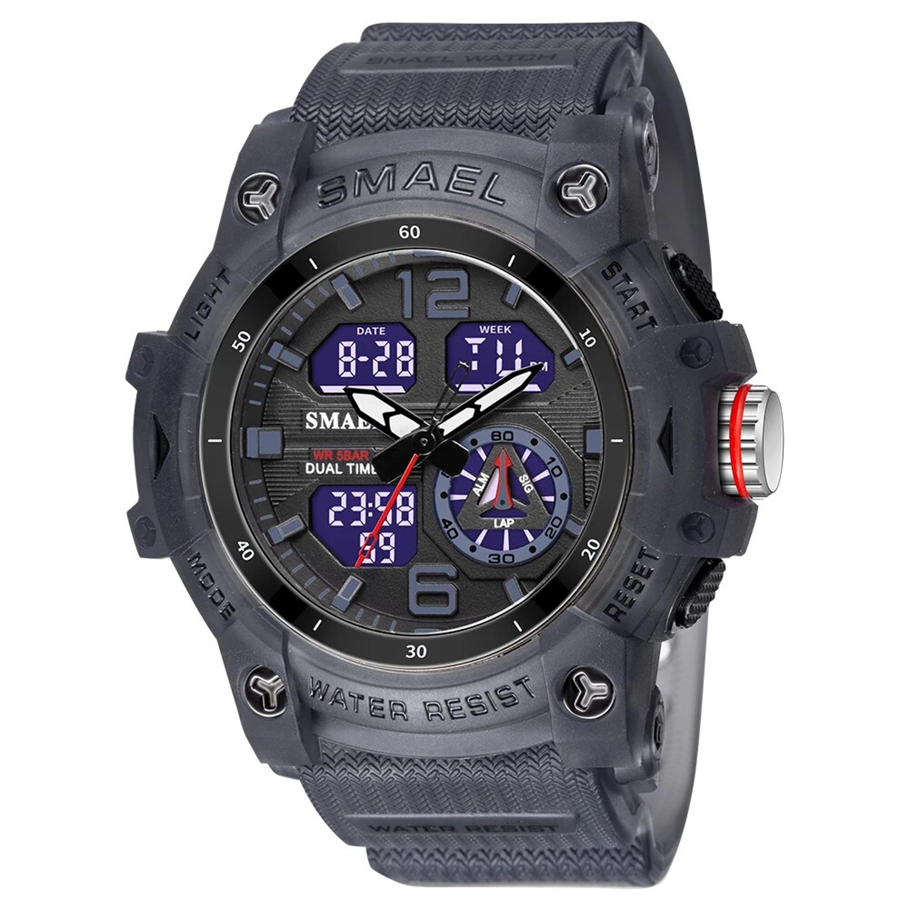 rugged waterproof military sport watch for men with dual time display led backlight alarm and stopwatch