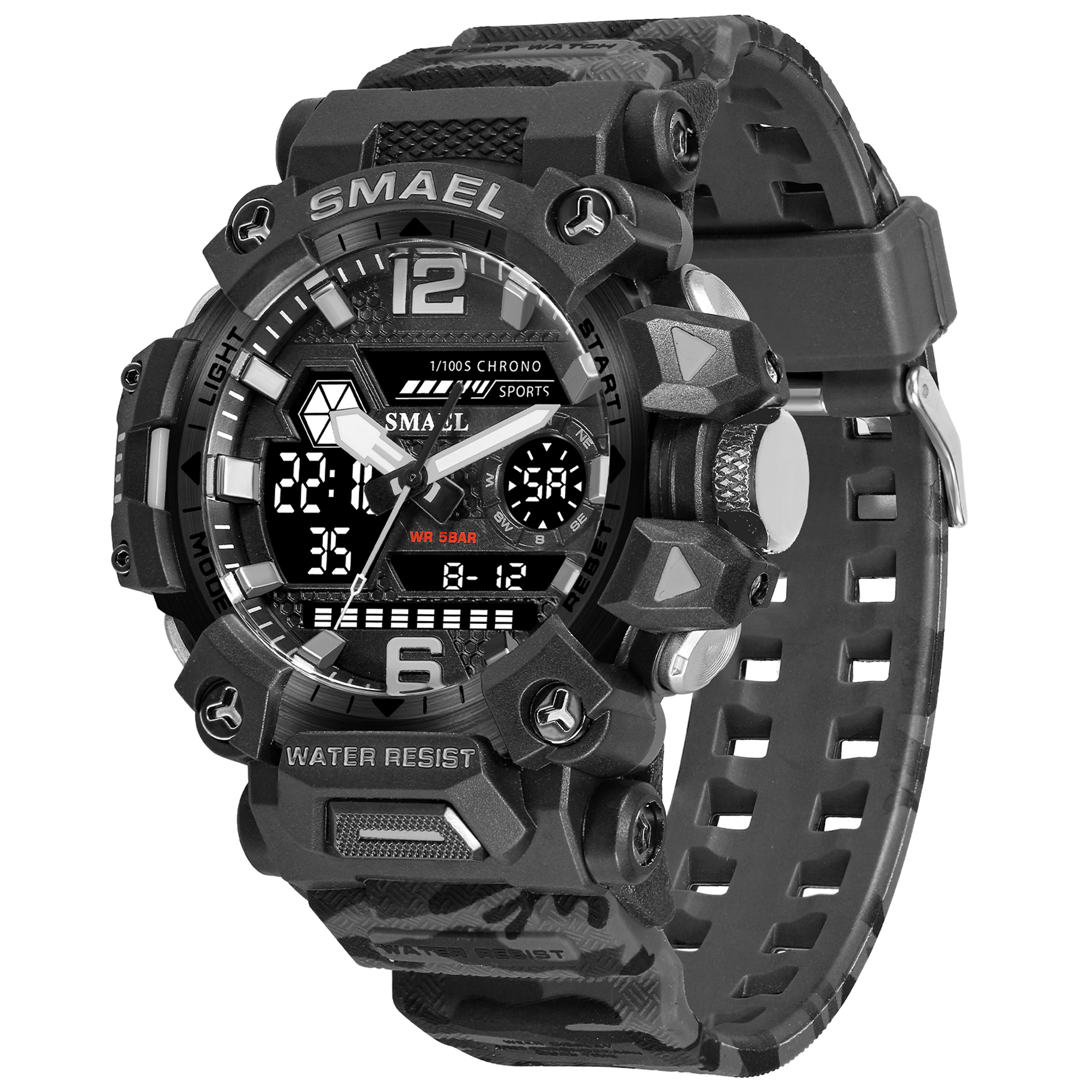 dual display sport watch for men waterproof outdoor chronograph watch with led backlight