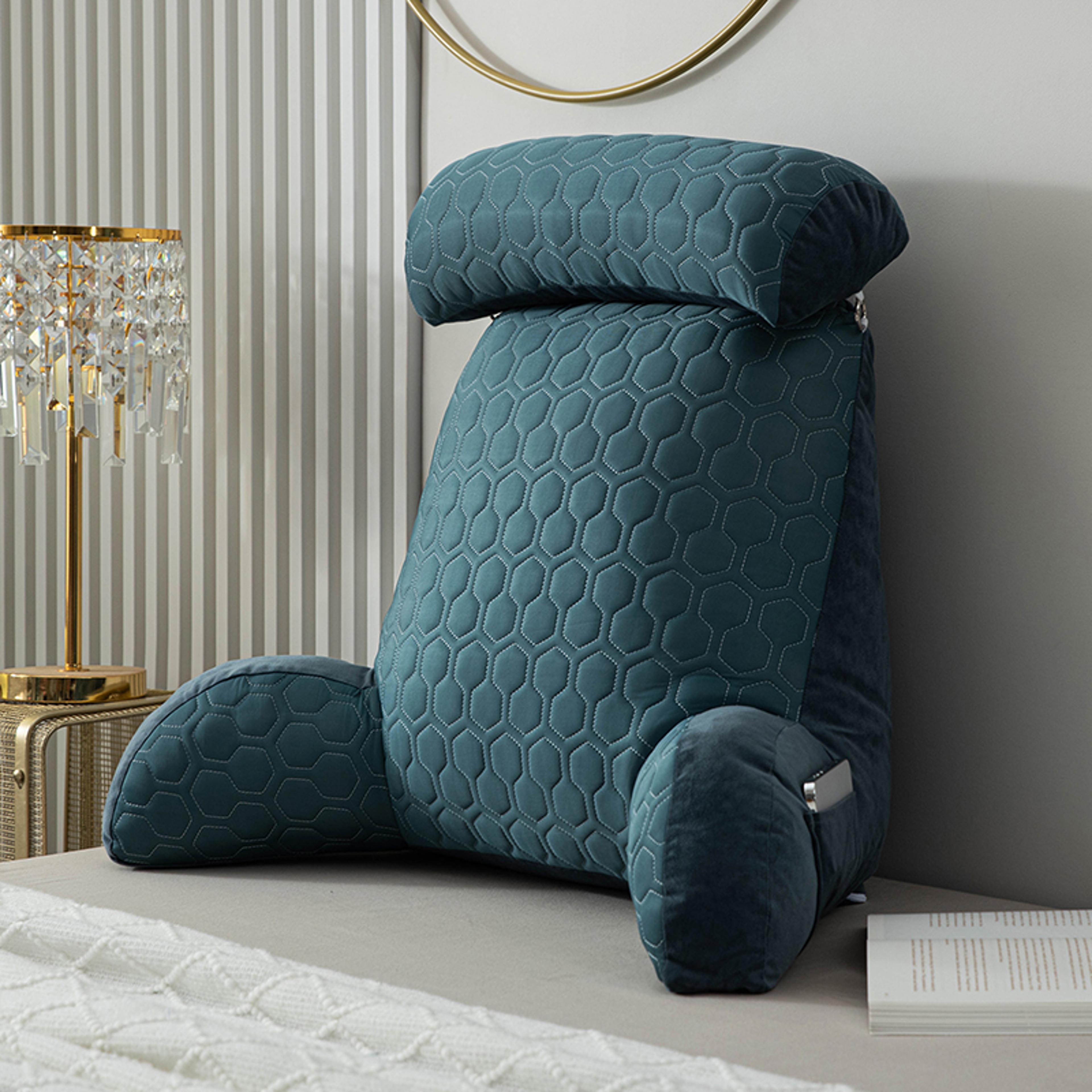 comfort support reading pillow for bed with arms washable cover and storage pockets