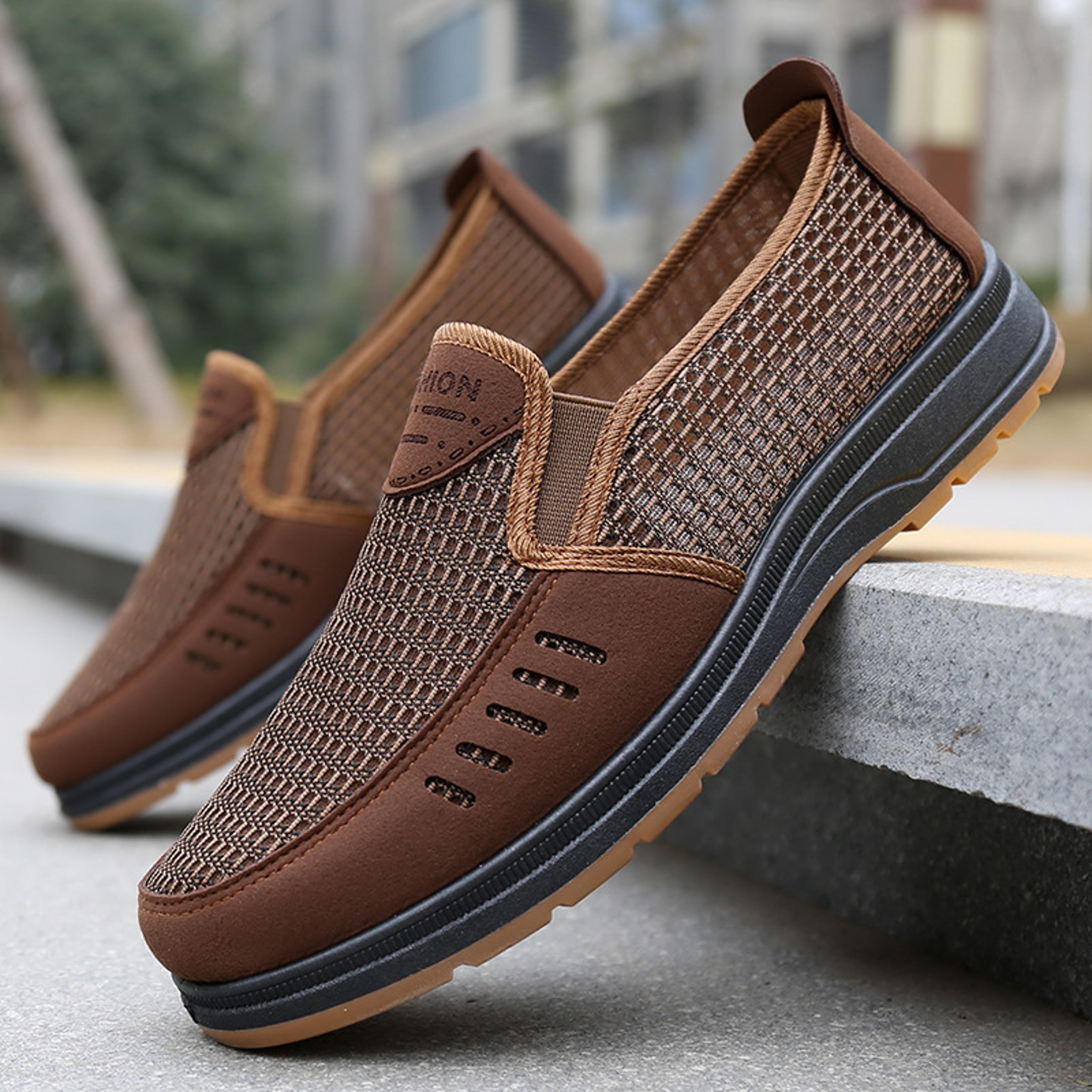 mens breathable mesh slip on walking shoes lightweight non slip summer comfort shoes