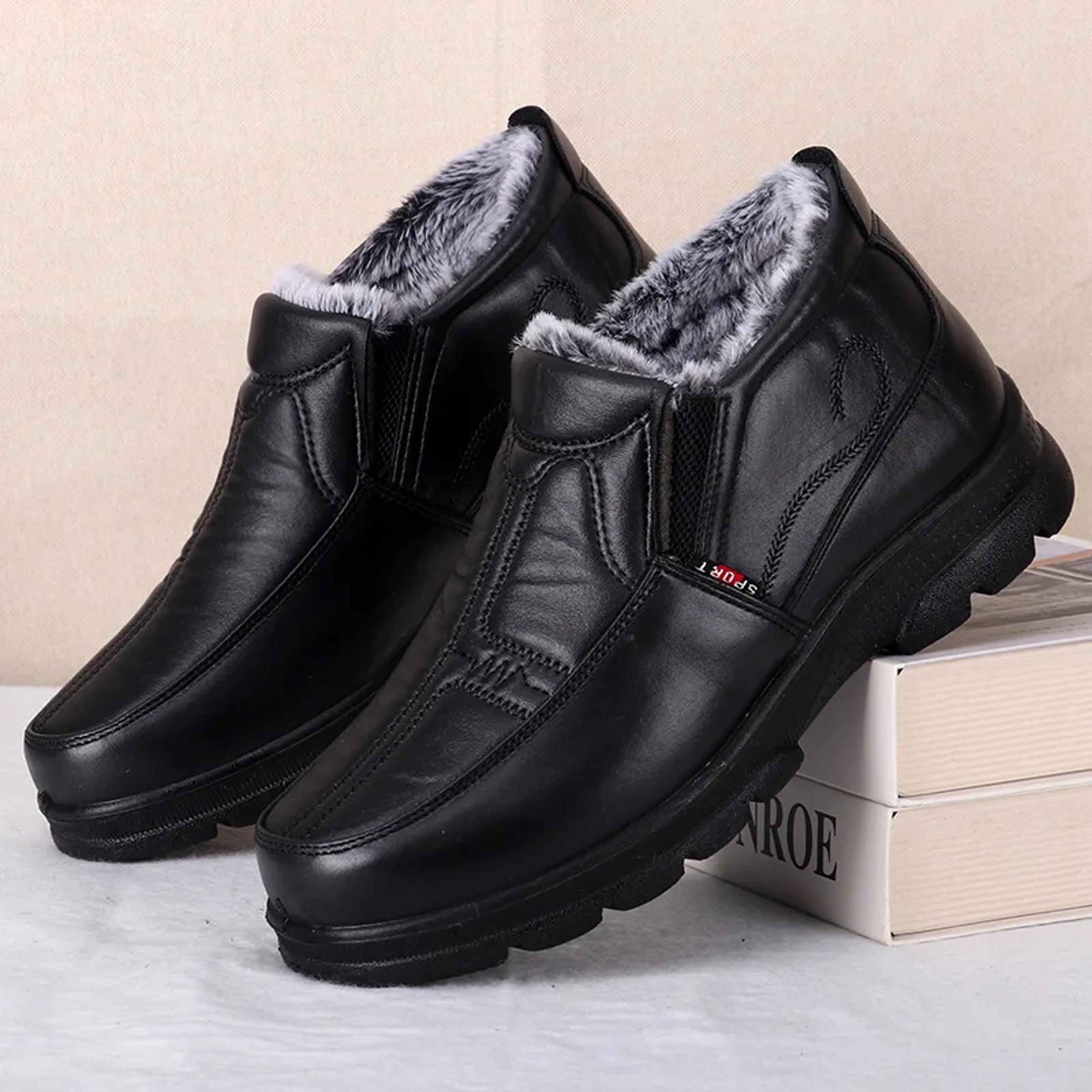 mens waterproof winter snow boots warm non slip casual leather shoes