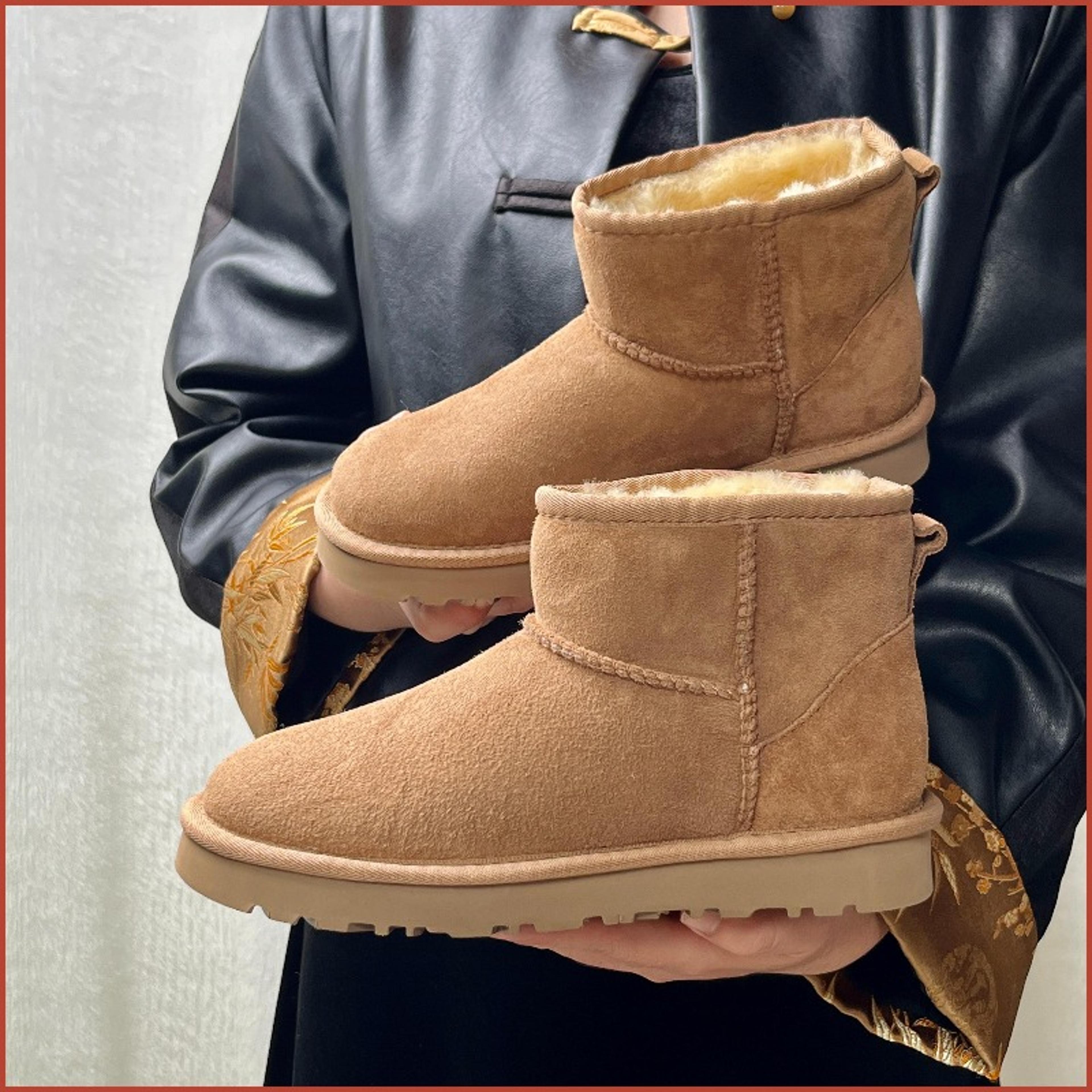 wool snow boots genuine leather fur lined winter boots for men and women