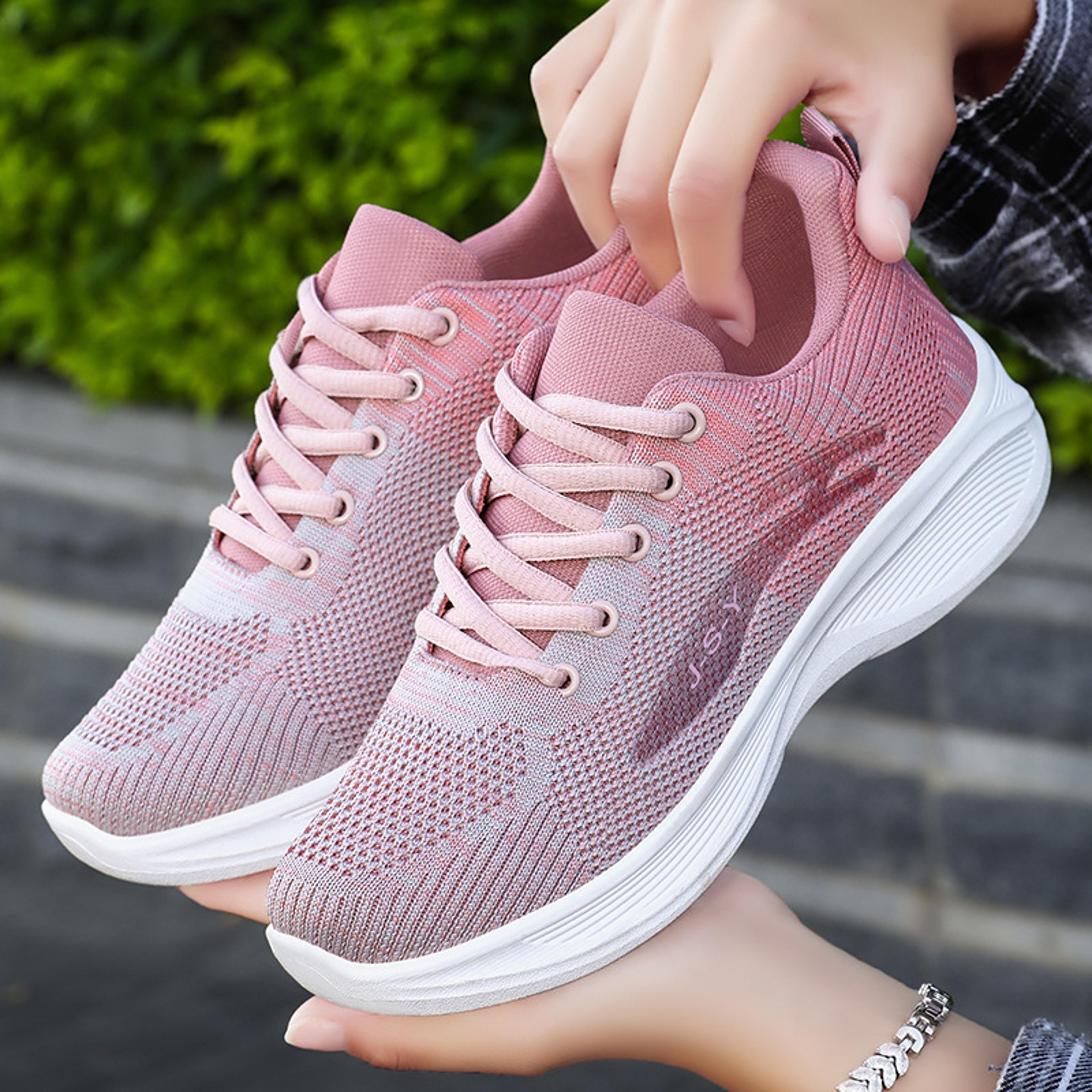 womens breathable mesh sneakers thick sole non slip lace up walking shoes
