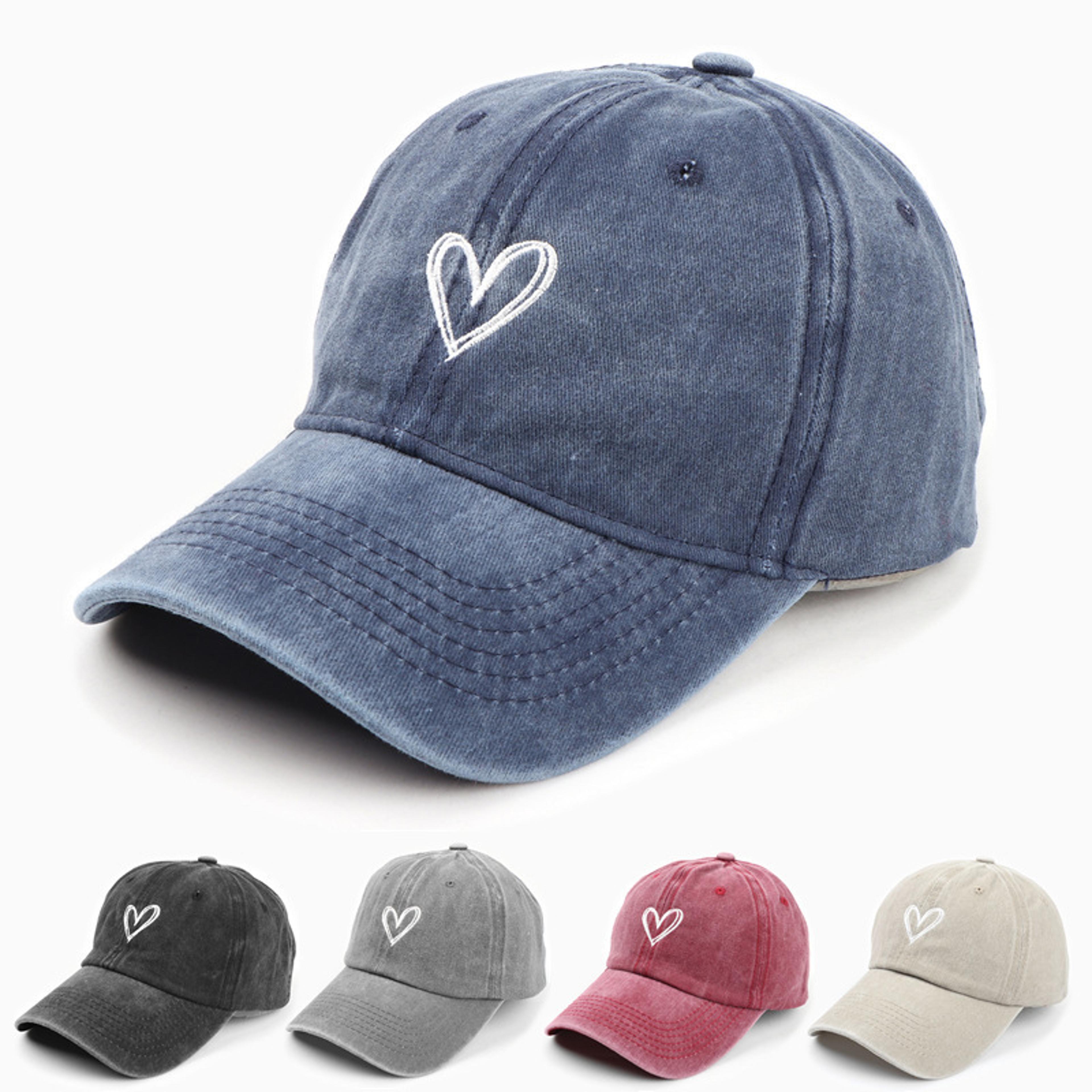 vintage washed heart embroidered baseball cap for men and women
