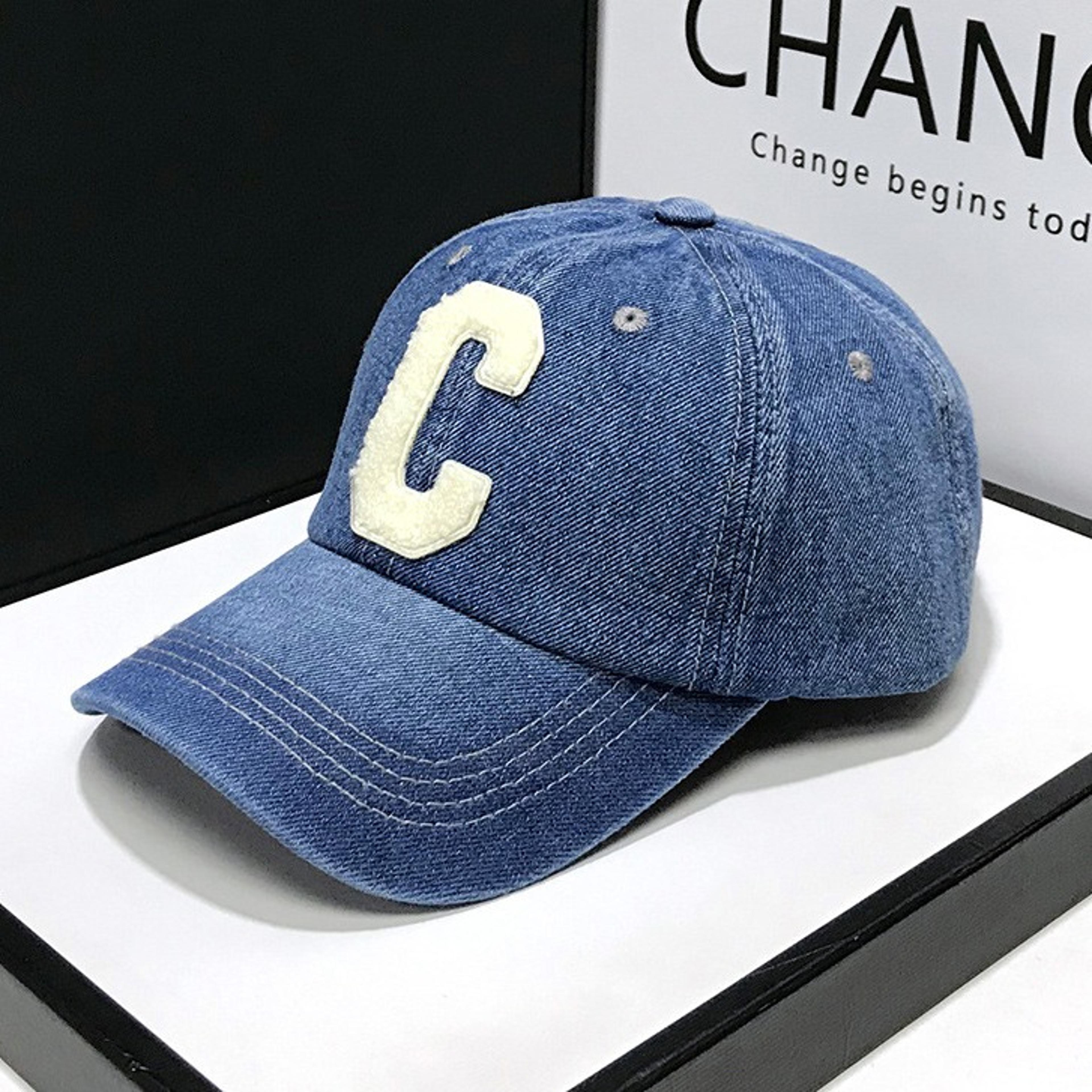 vintage denim baseball cap adjustable cotton letter c hat for men and women