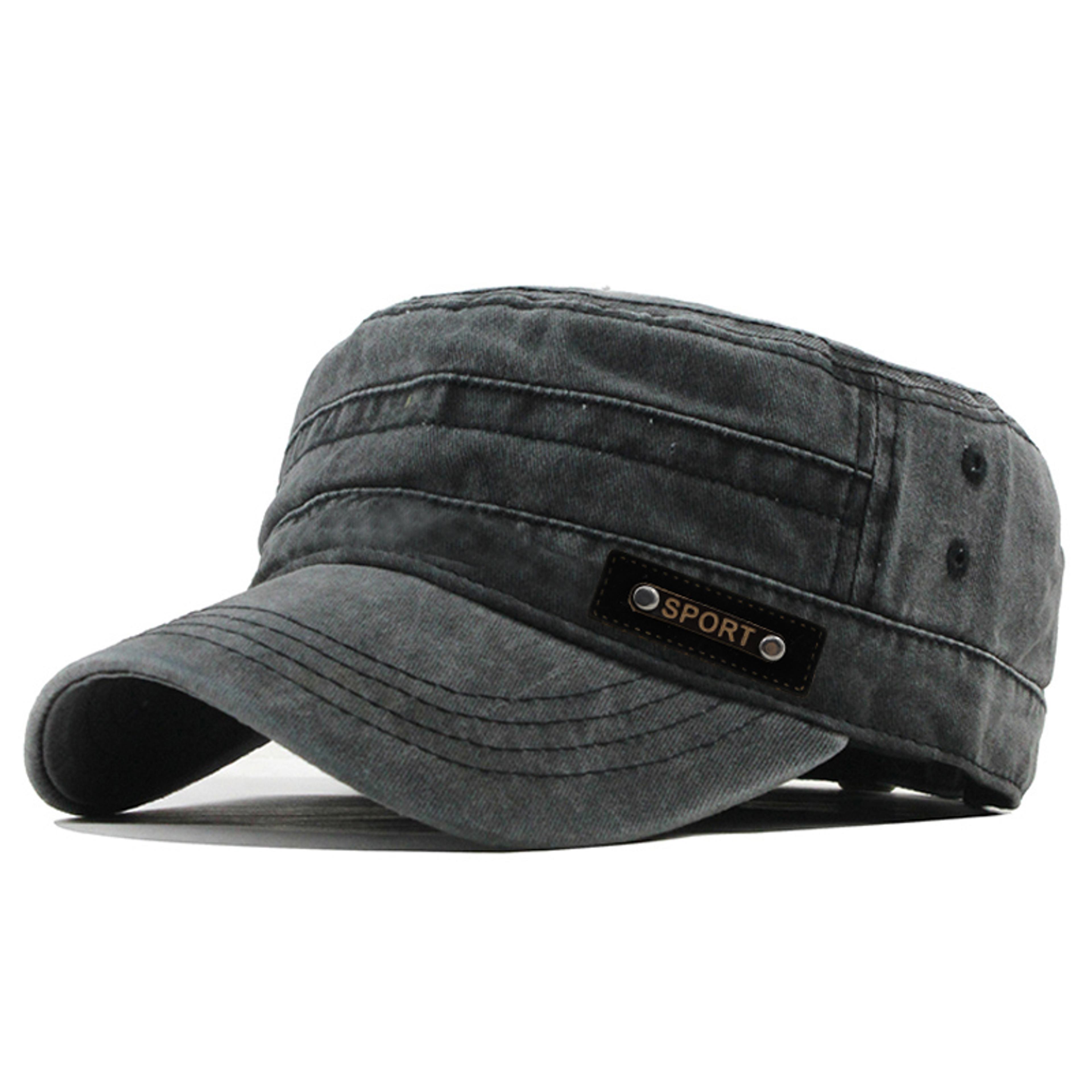 mens washable cotton military cap flat top sun hat for outdoor casual wear