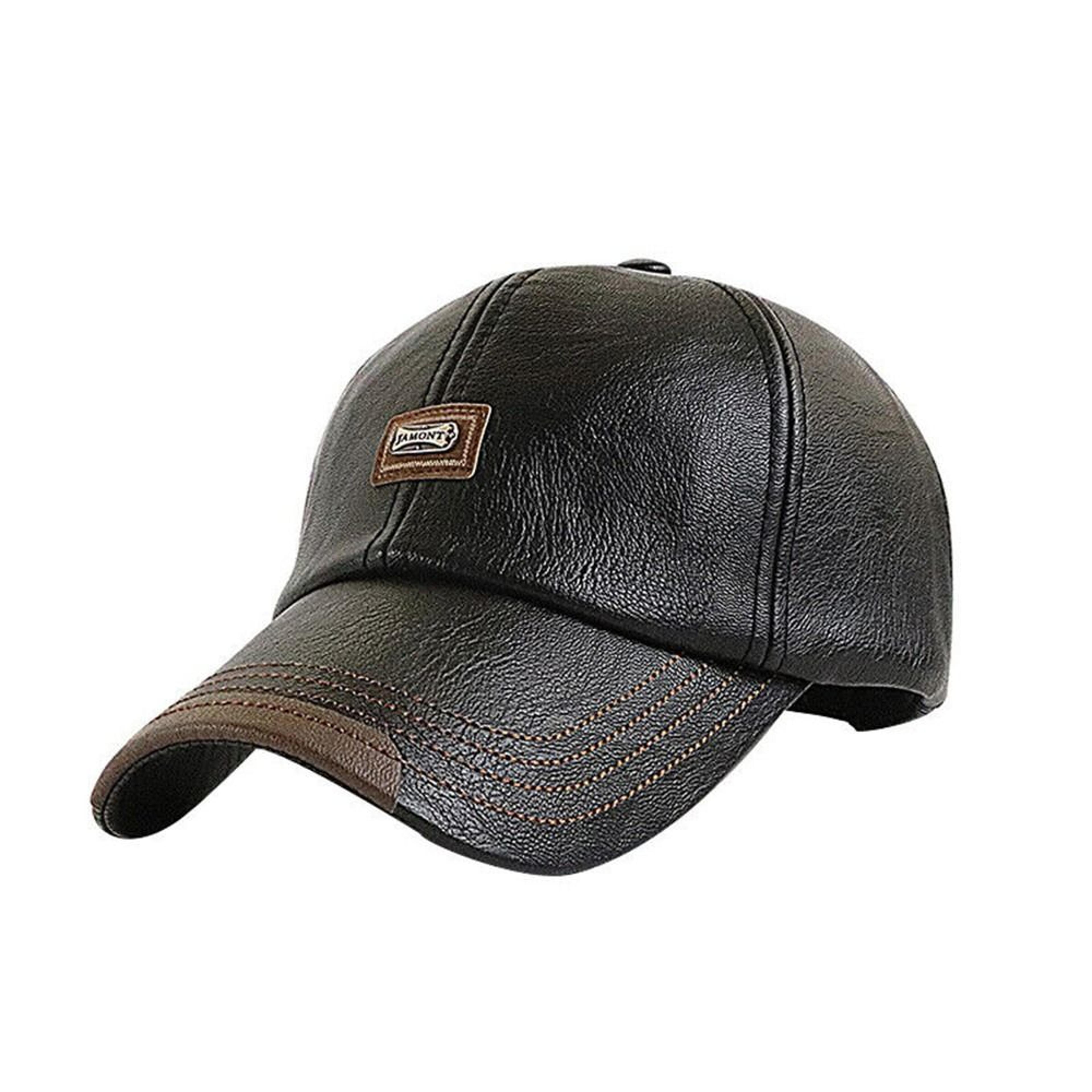 mens leather baseball cap adjustable winter warm casual outdoor hat