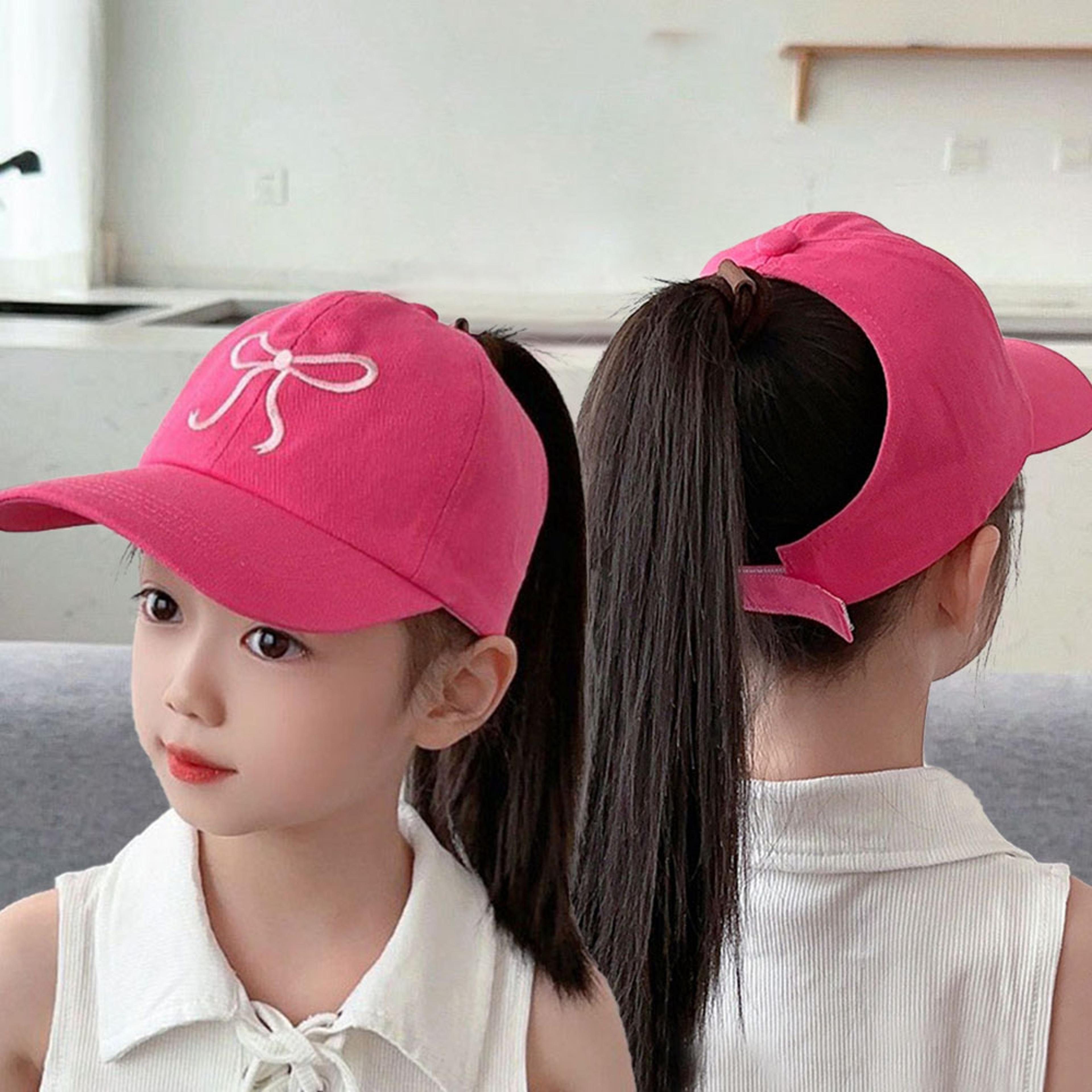 kids ponytail baseball cap bow embroidered sun hat for outdoor play