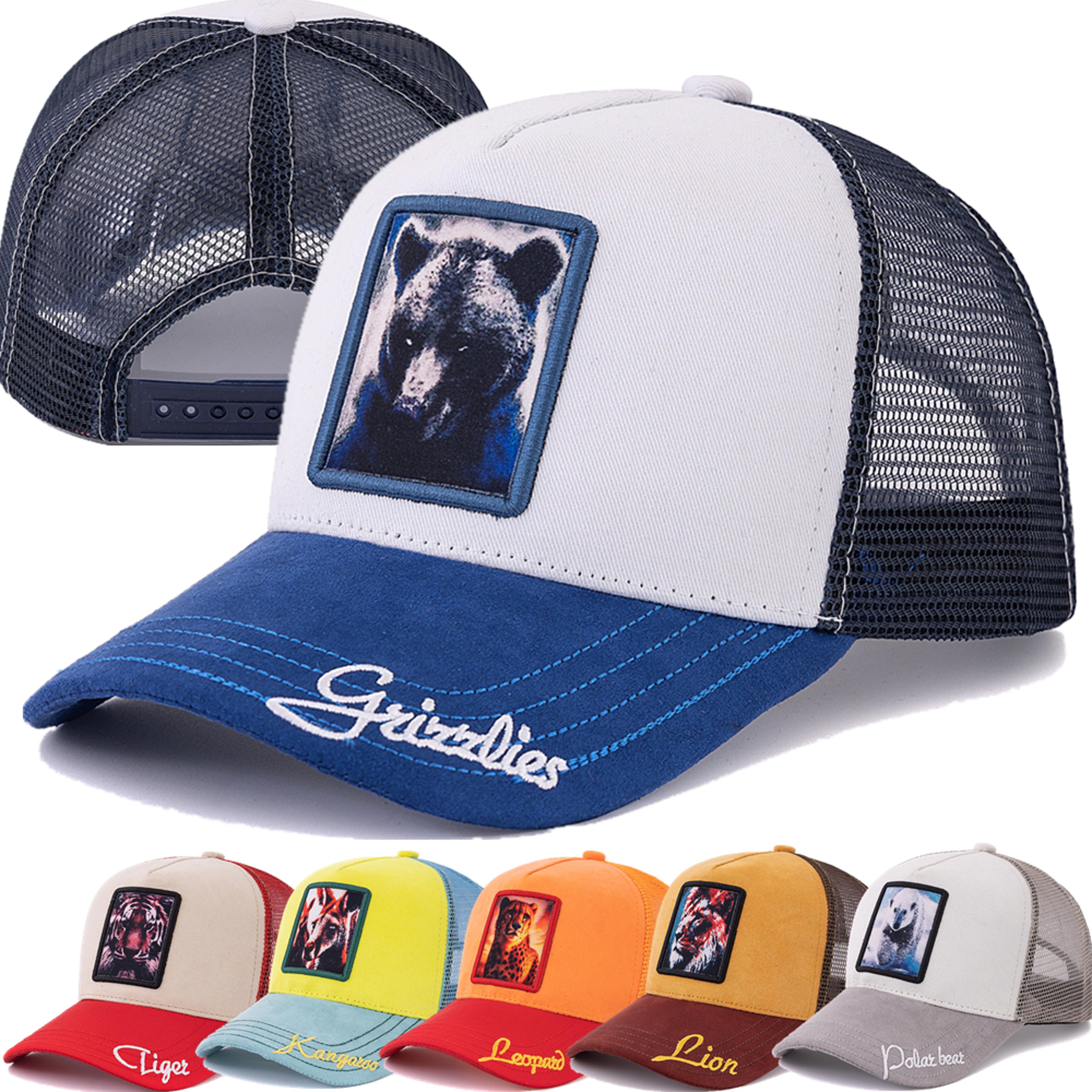 grizzly bear suede trucker hat adjustable unisex animal patch baseball cap