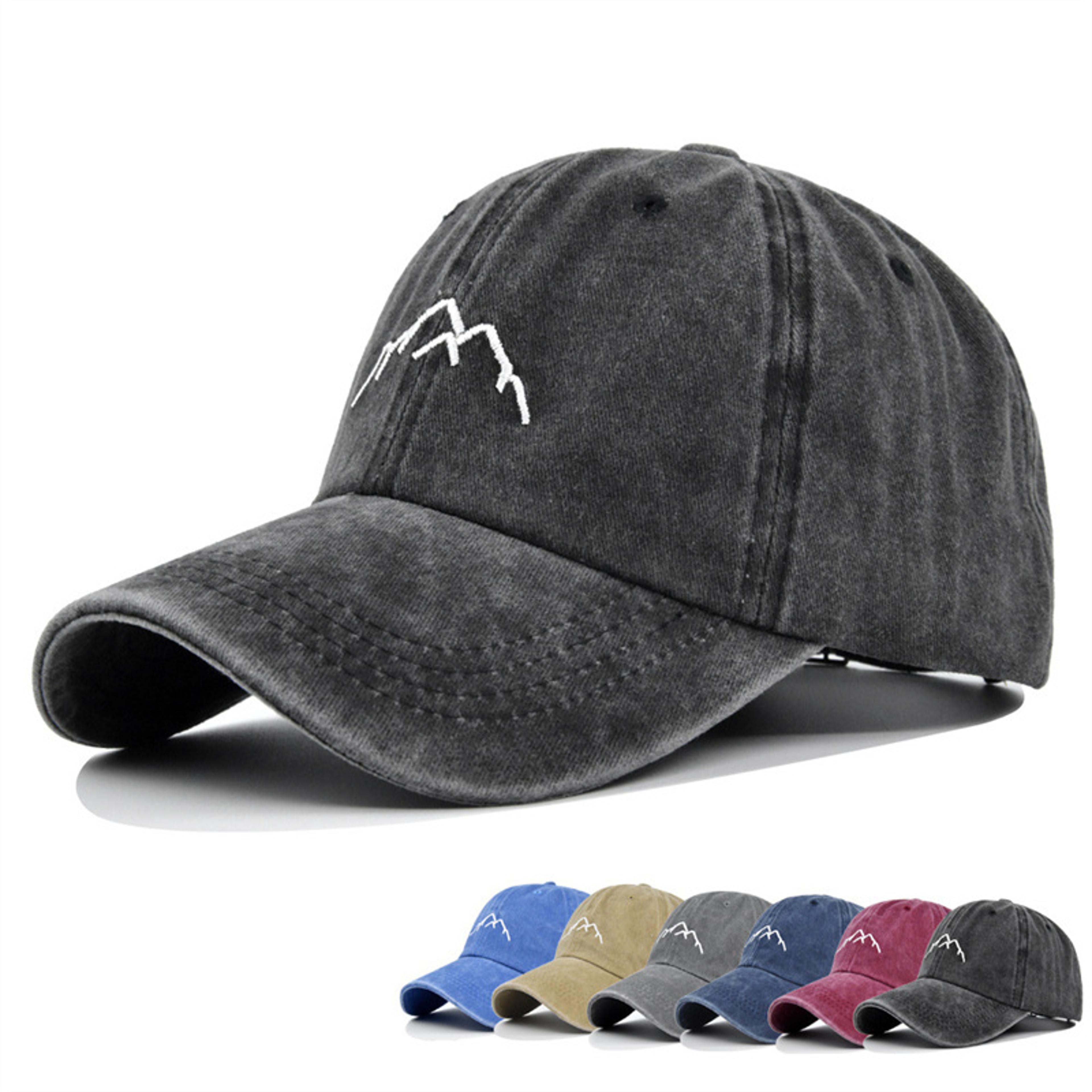 retro washed cotton baseball cap with mountain embroidery adjustable unisex outdoor hat