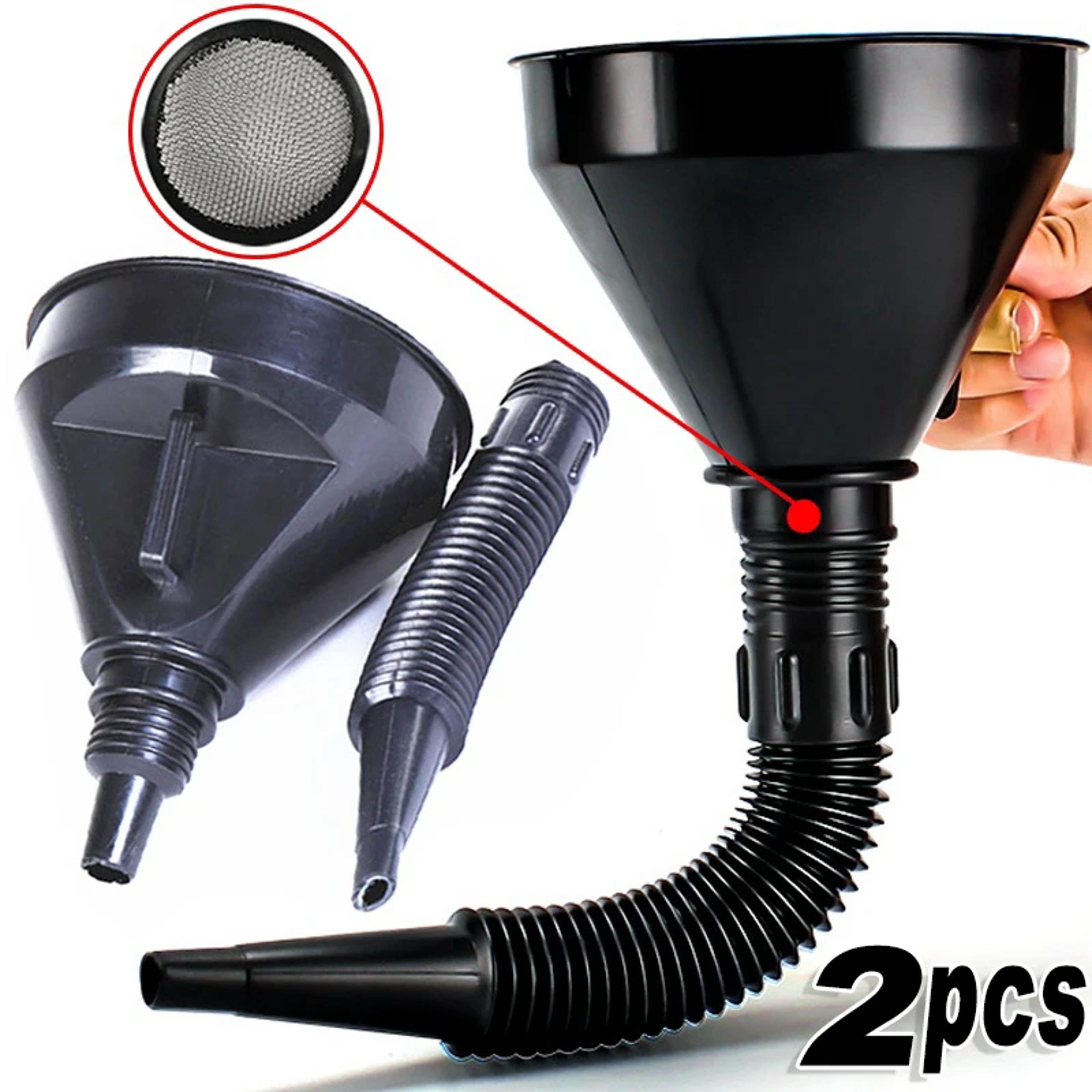 universal fuel funnel with filter and flexible extension spout for cars motorcycles and trucks