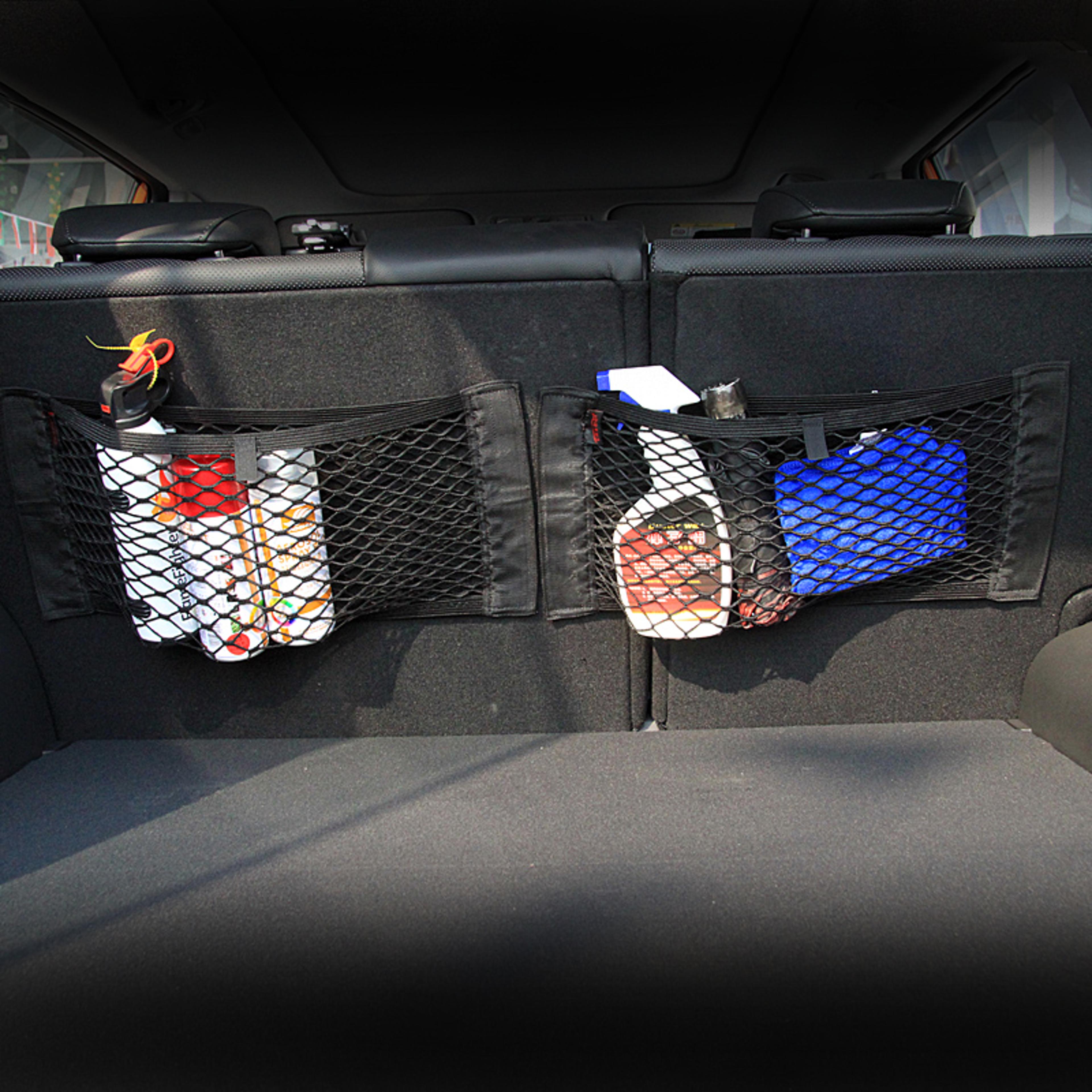 car trunk storage net organizer with elastic mesh and easy stick installation