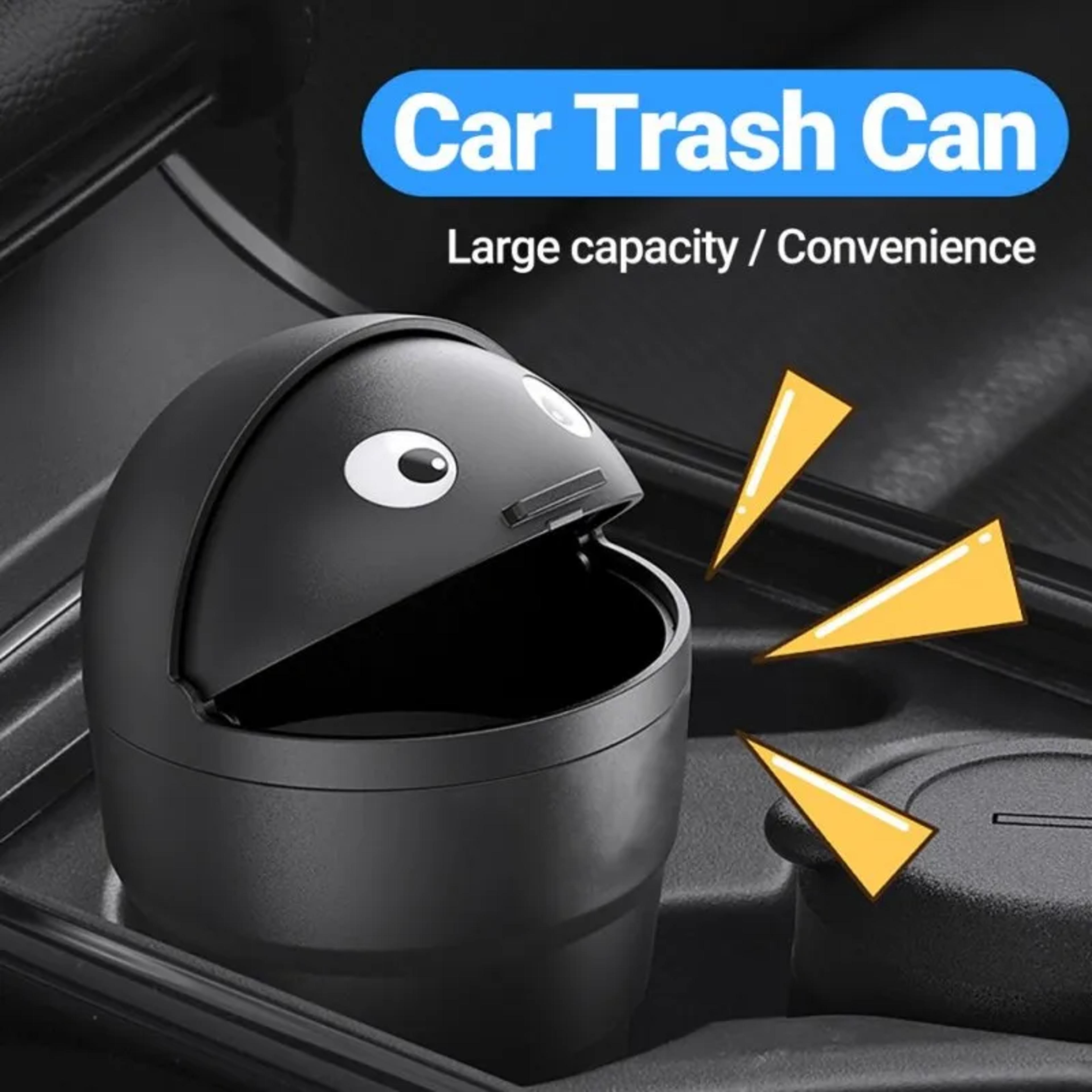 compact leakproof car trash can with swing lid and mini auto organizer