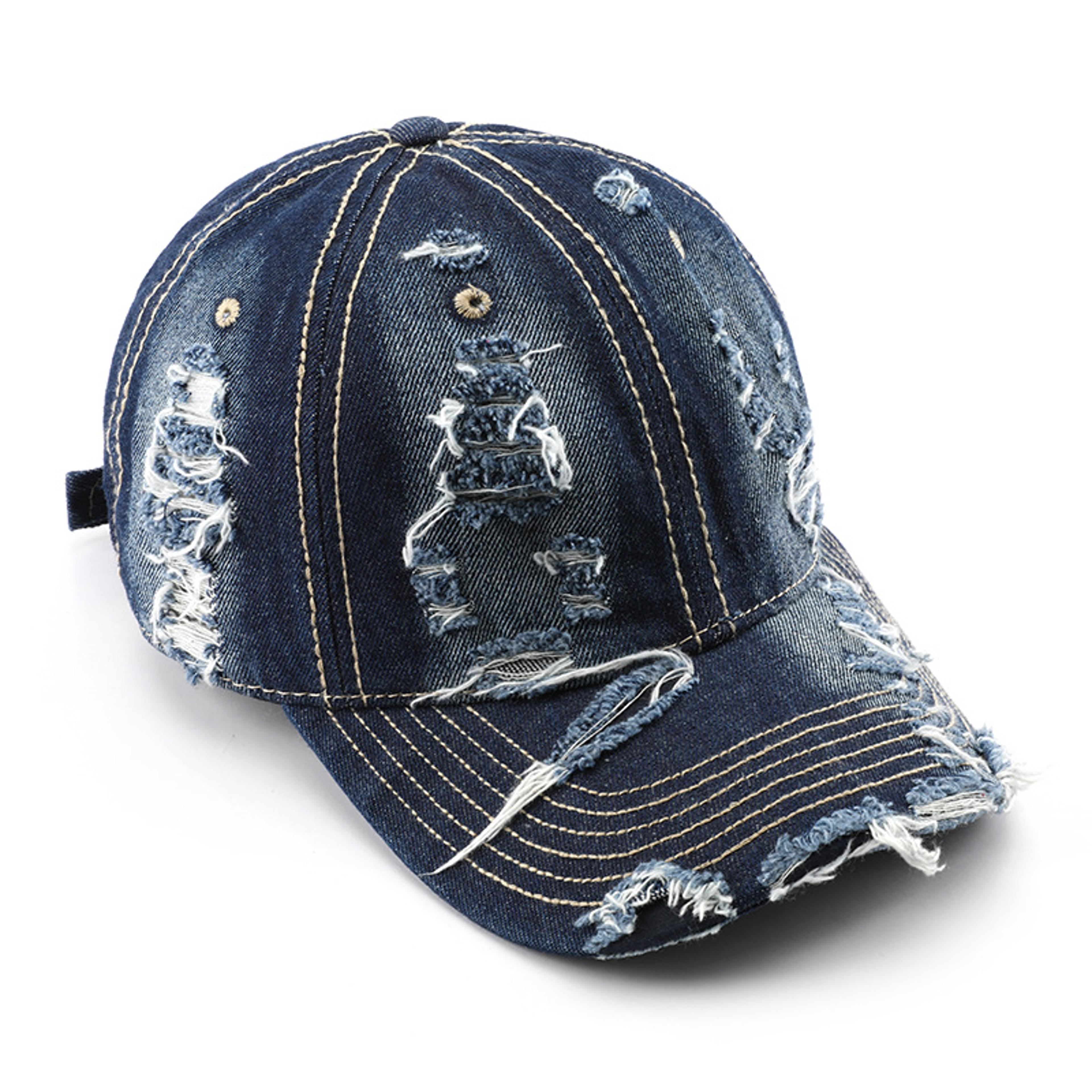 vintage distressed denim baseball cap washed streetwear trucker hat