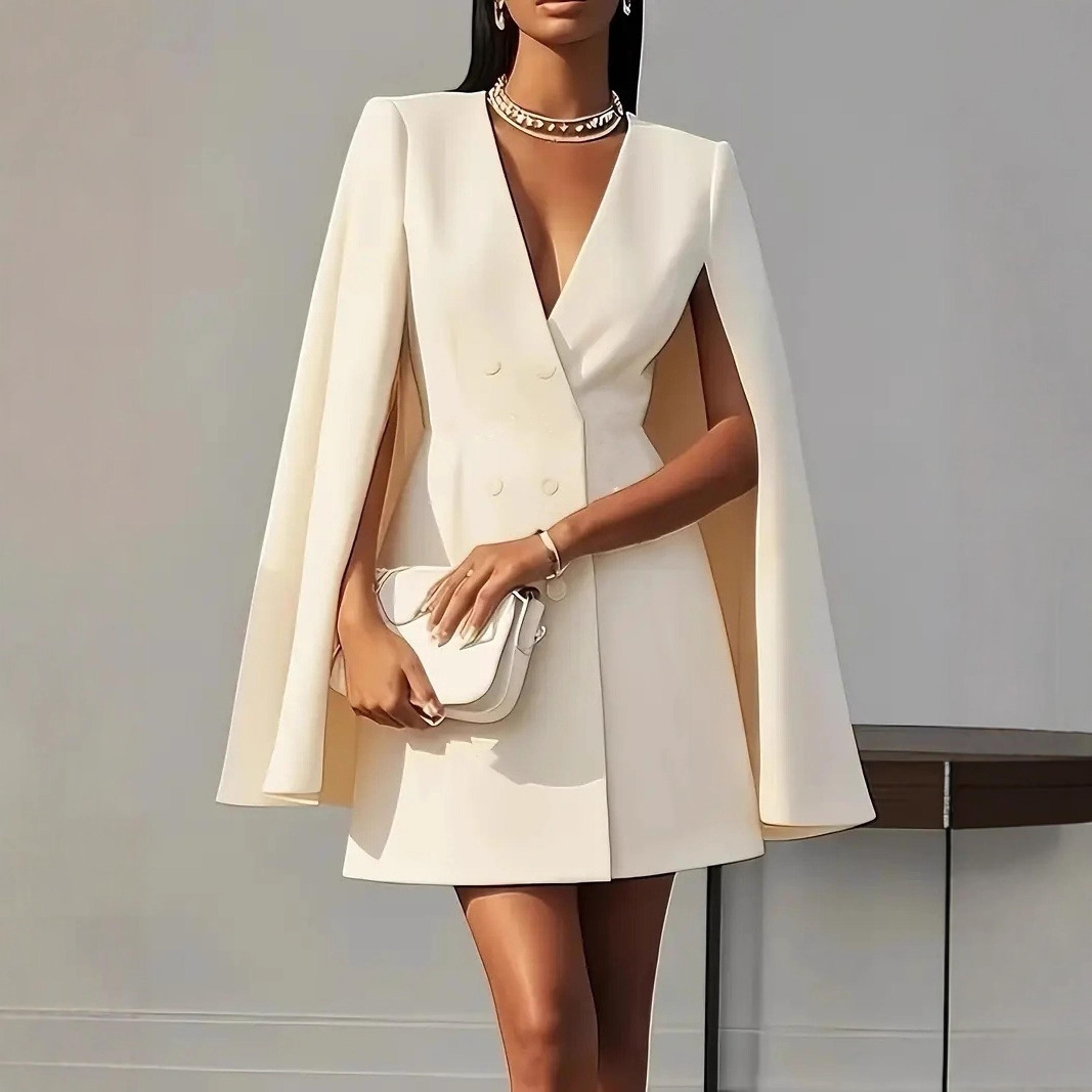 elegant cape sleeve blazer dress double breasted v neck office party dress