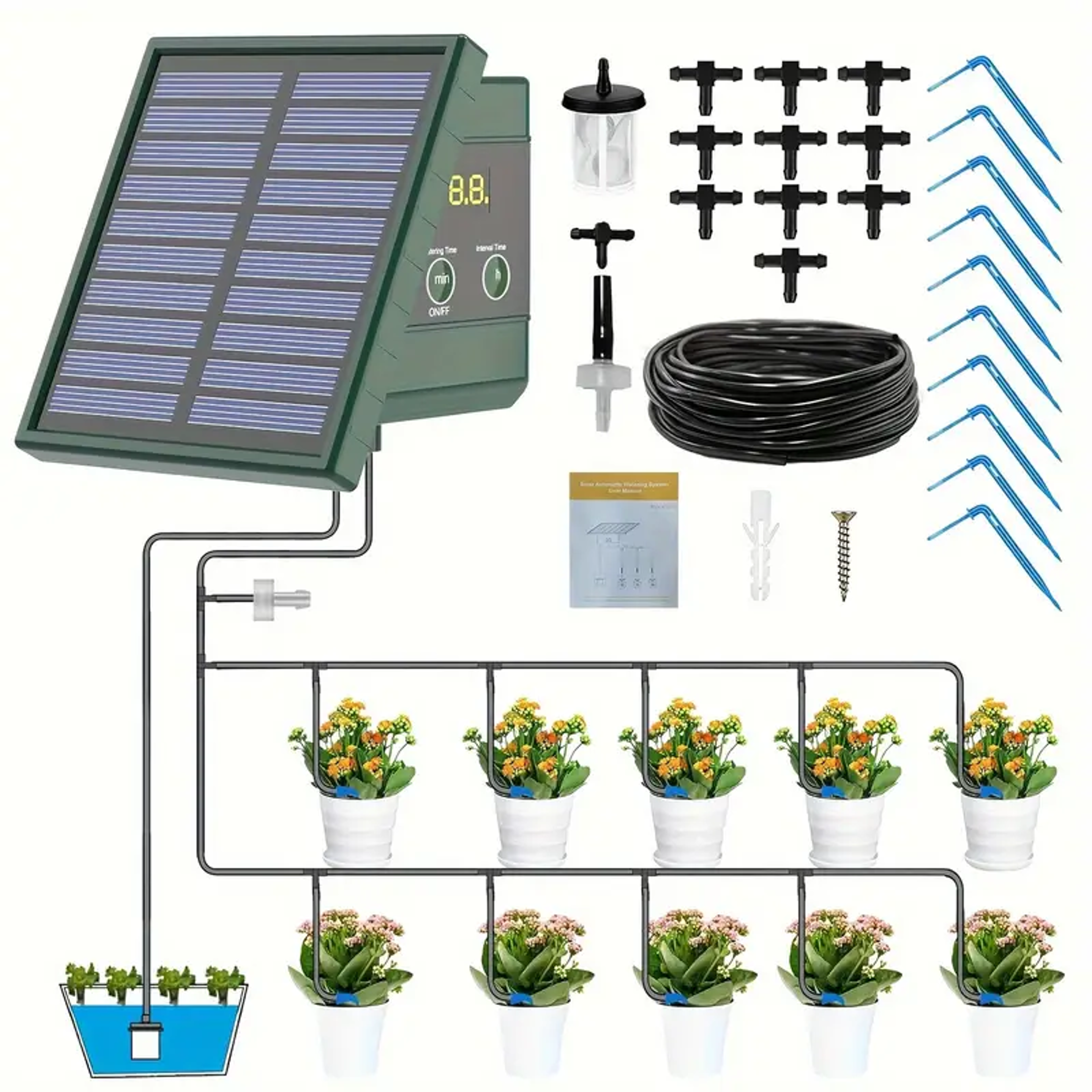 solar powered automatic drip irrigation system for effortless garden watering