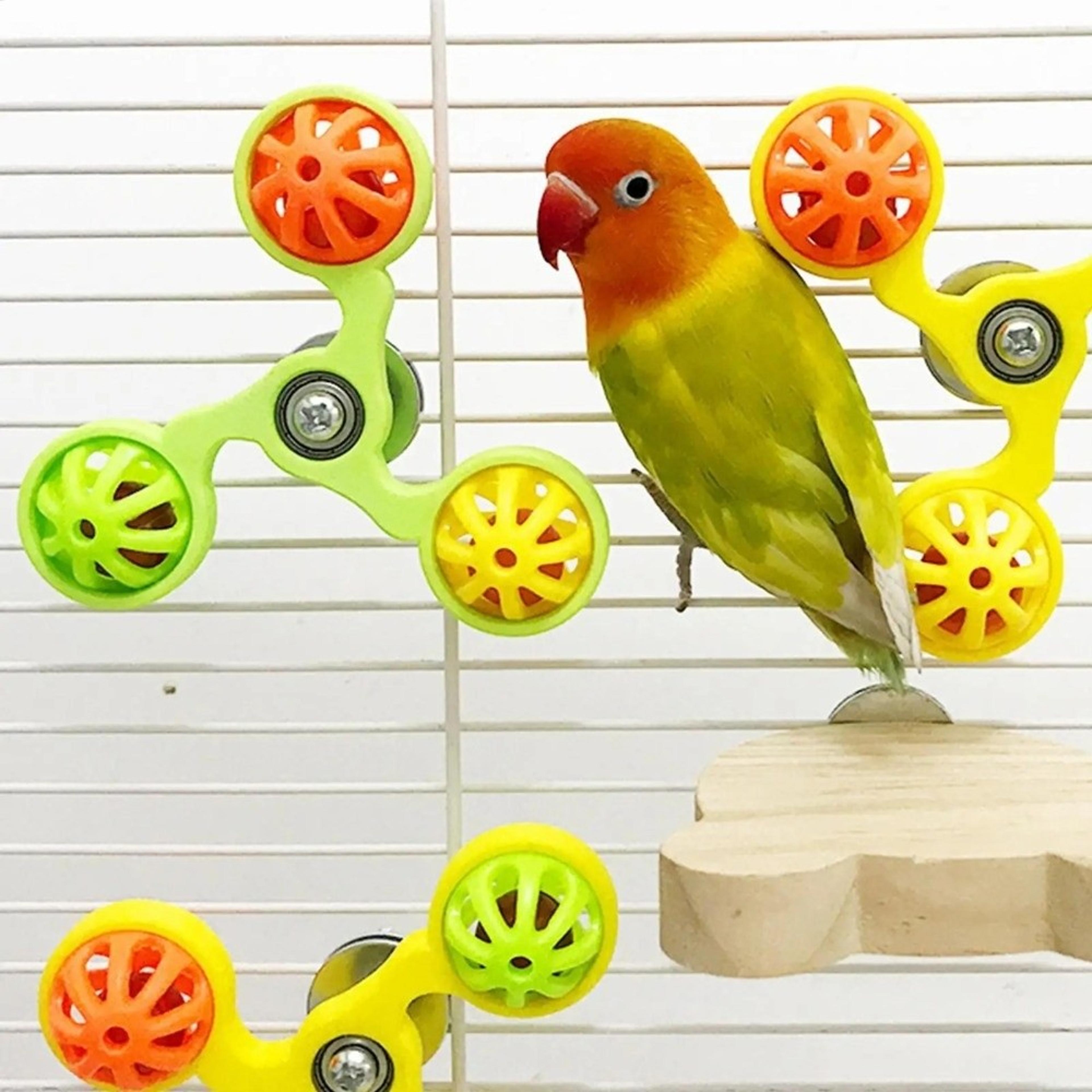 interactive rotating parrot windmill toy bird cage enrichment chew toy