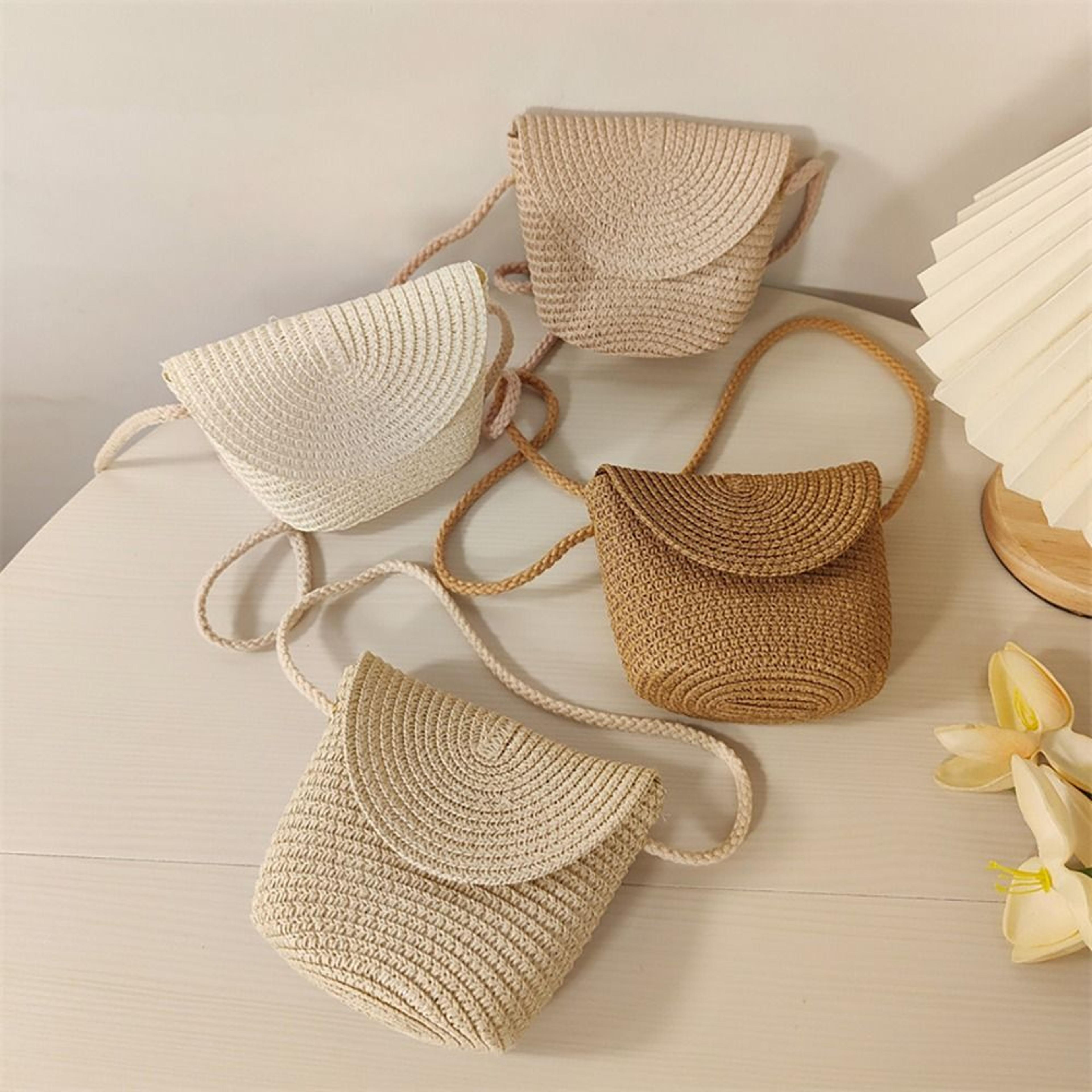 kids straw shell handbag woven summer beach shoulder bag